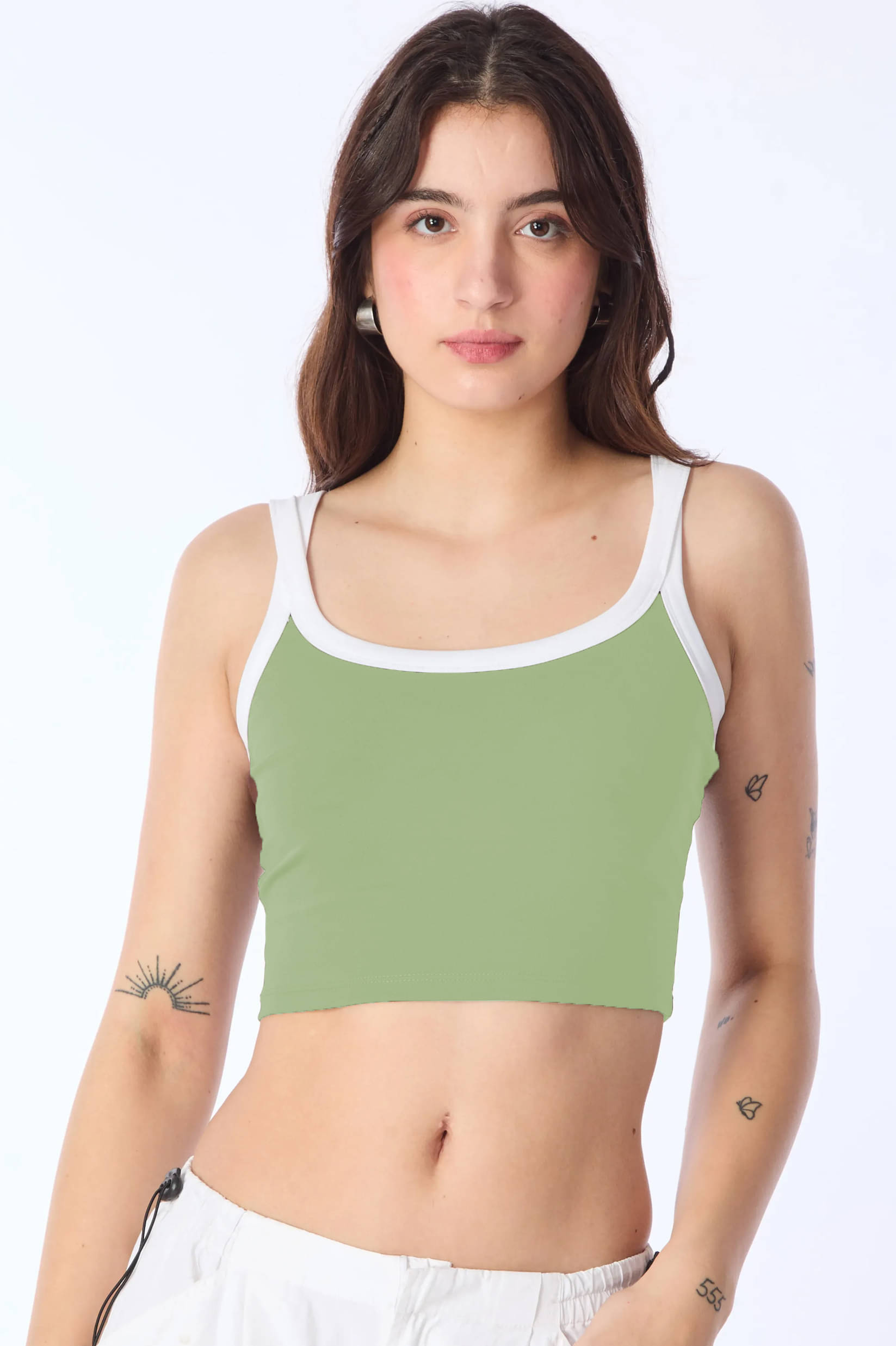 Lime Women's Cotton Blend Crop Top ( Olive ) Lime Women's Cotton Blend Crop Top ( Olive )