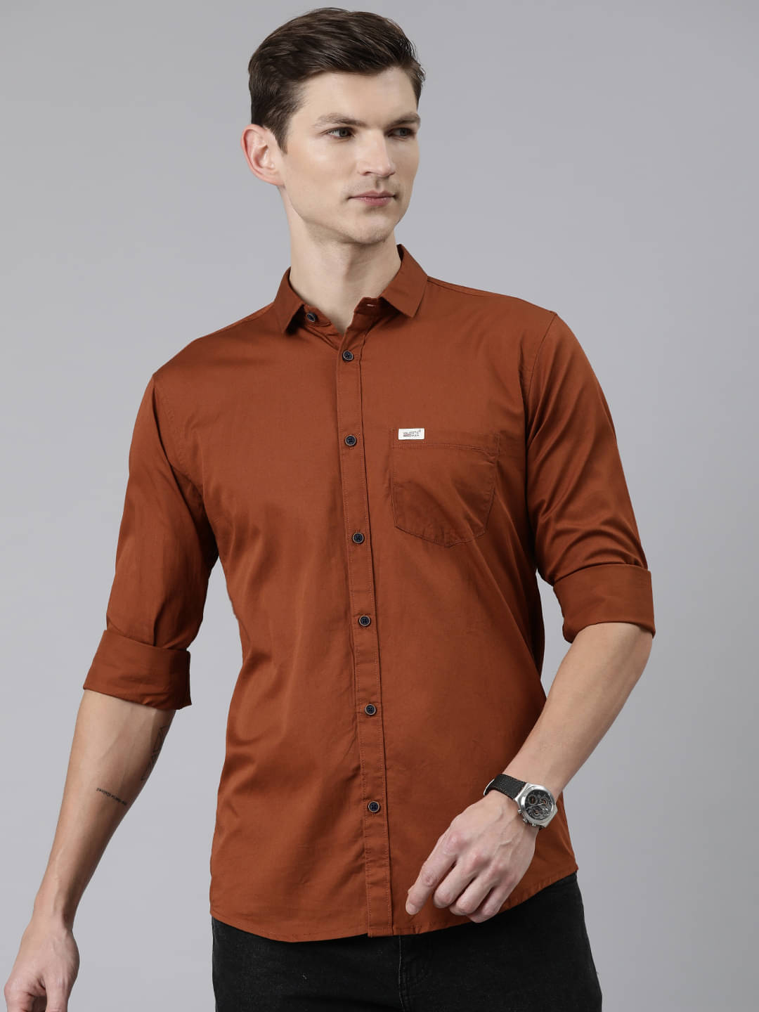    			MAJESTIC MAN 100% Cotton Slim Fit Solids Full Sleeves Men's Casual Shirt - Orange ( Pack of 1 )
