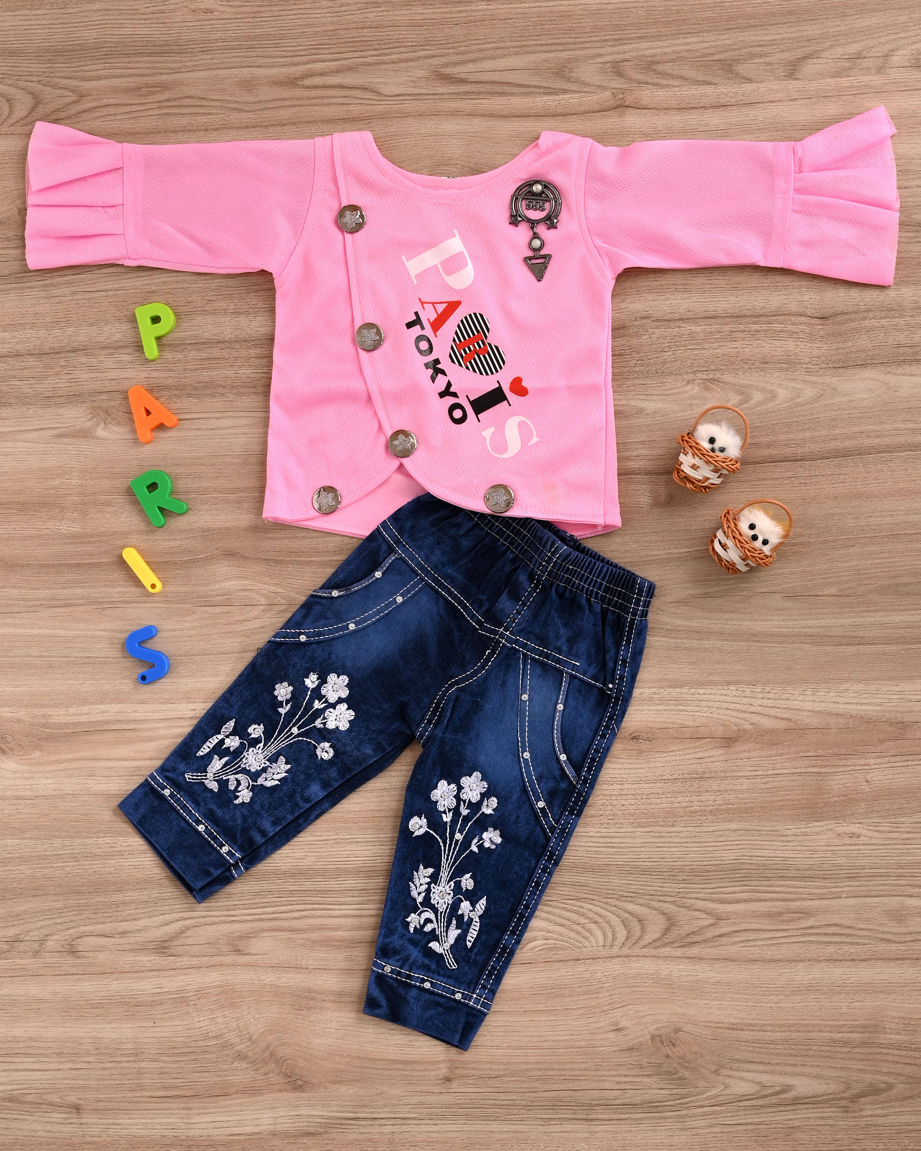     			MAXZEN Pack of 1 Girls Cotton Blend Top With Jeans ( Pink )