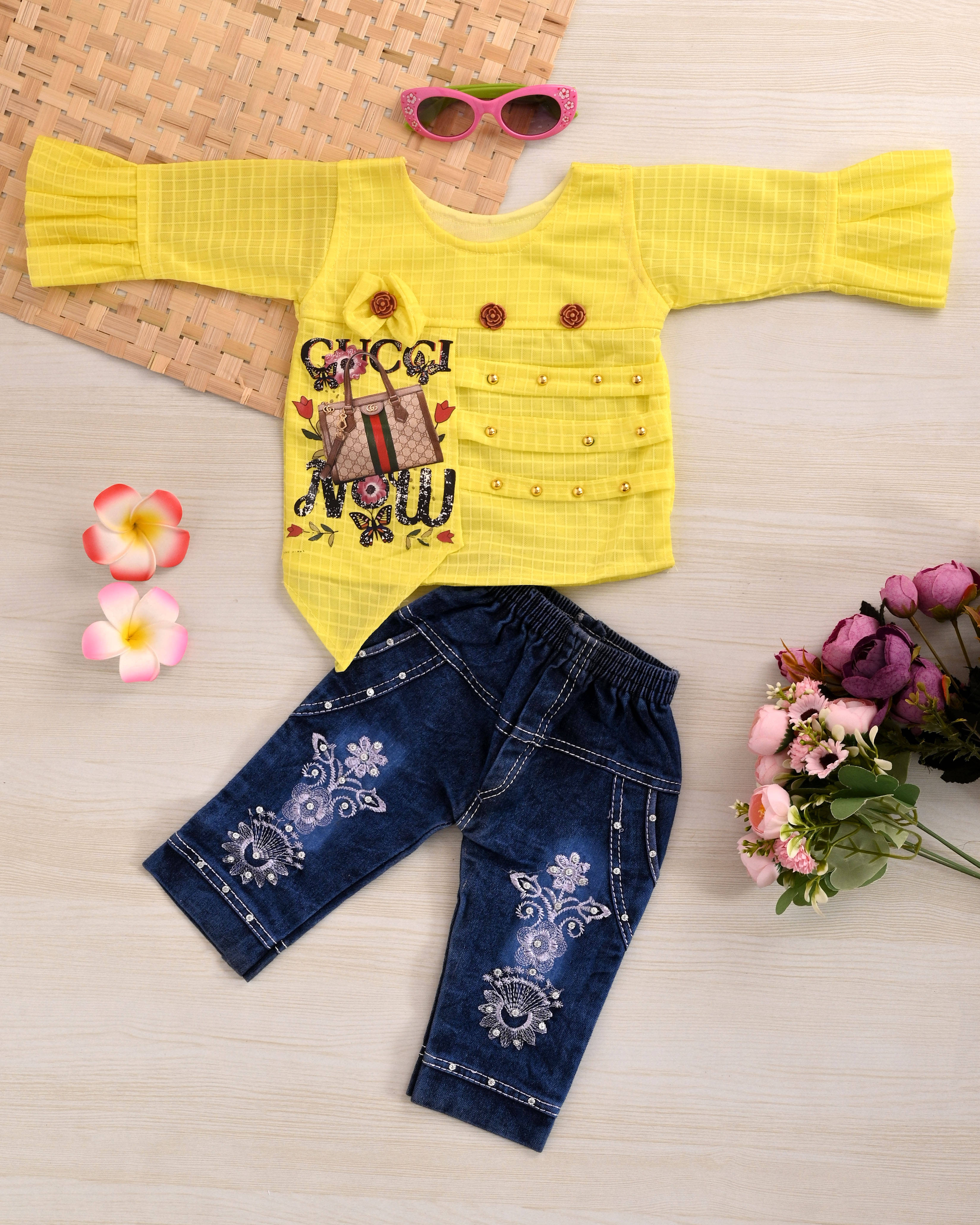     			MAXZEN Pack of 1 Girls Cotton Blend Top With Jeans ( Yellow )