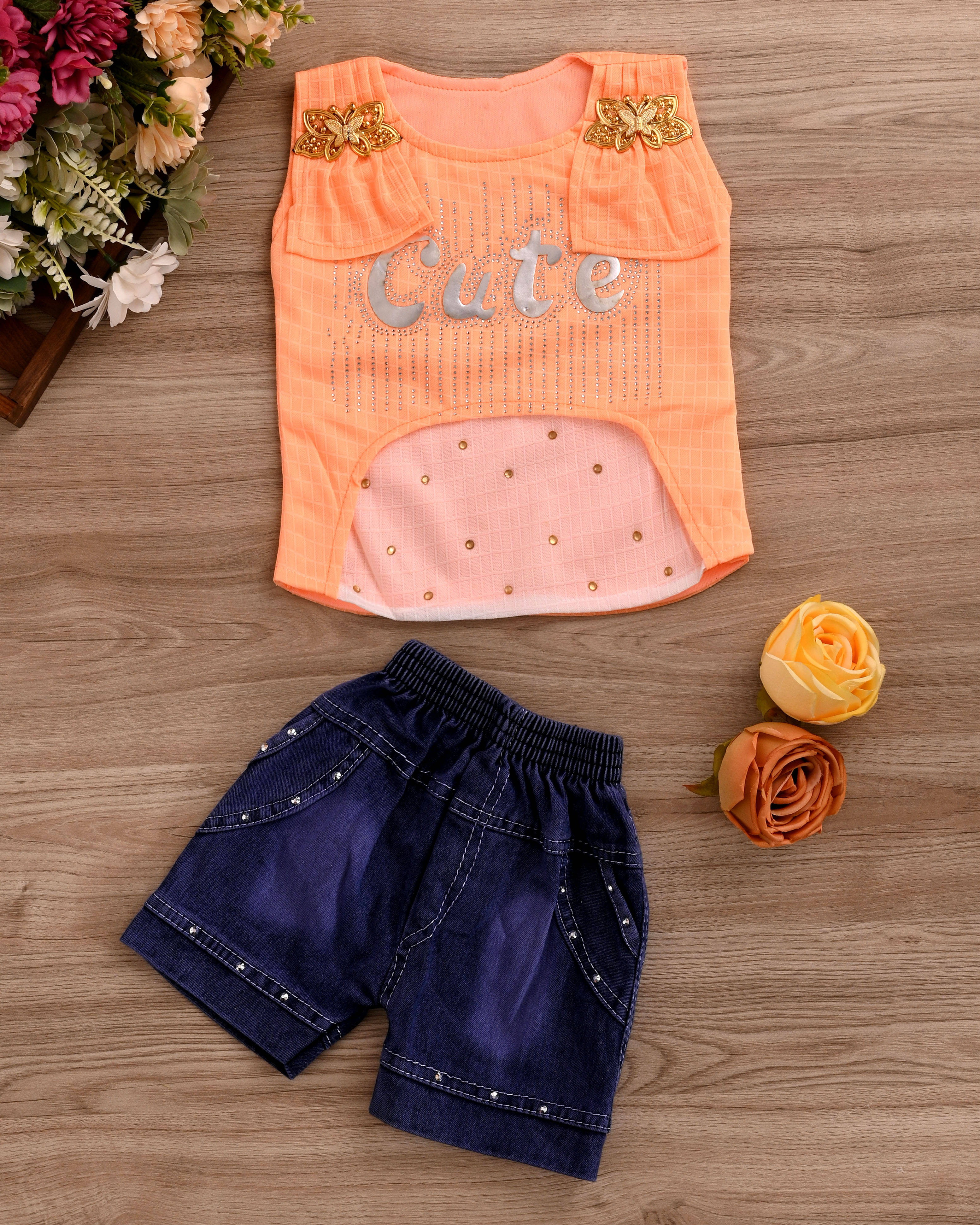     			MAXZEN Pack of 1 Girls Cotton Blend Top With Shorts ( PeachPuff )