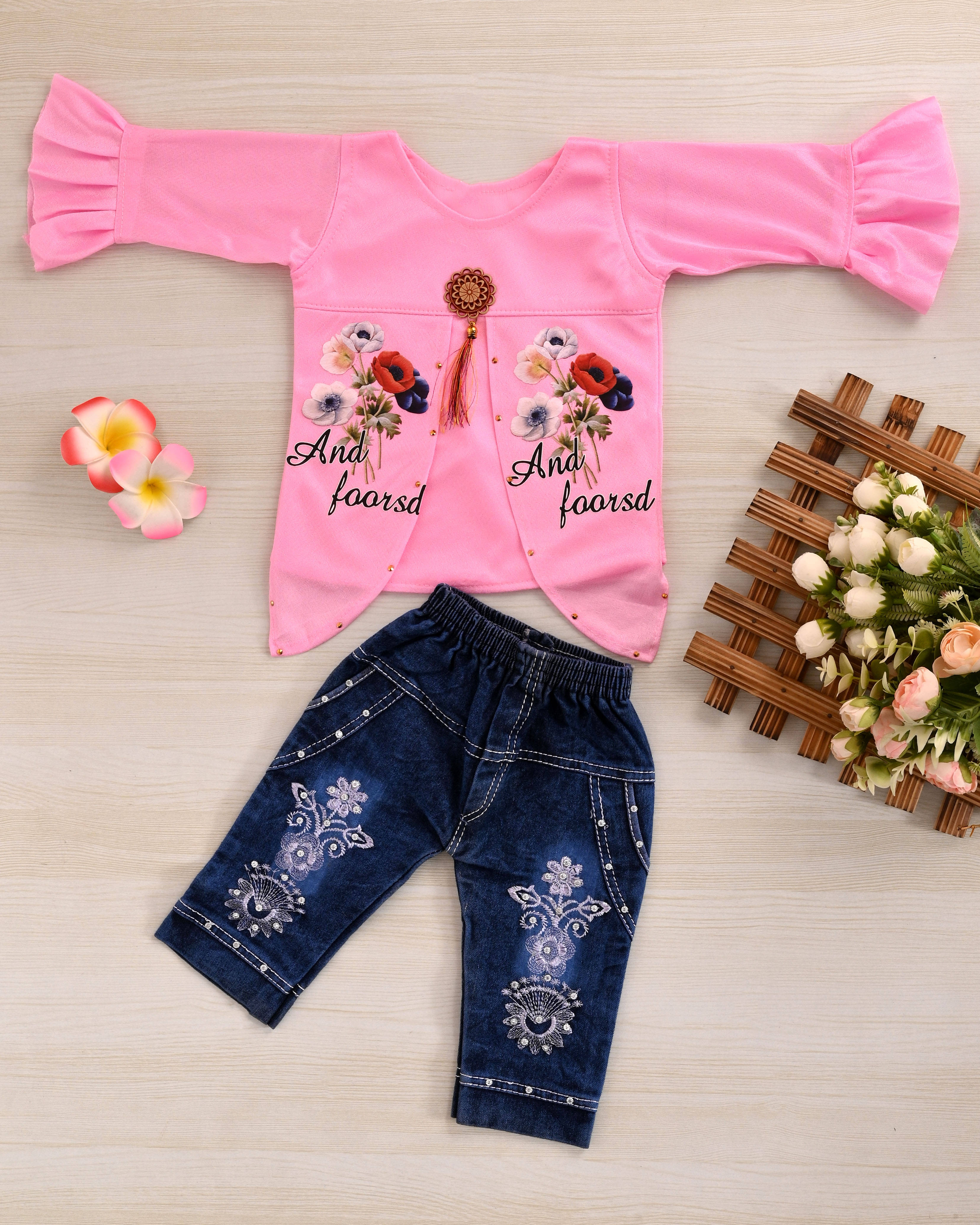     			MAXZEN Pack of 1 Girls Cotton Blend Top With Jeans ( Pink )