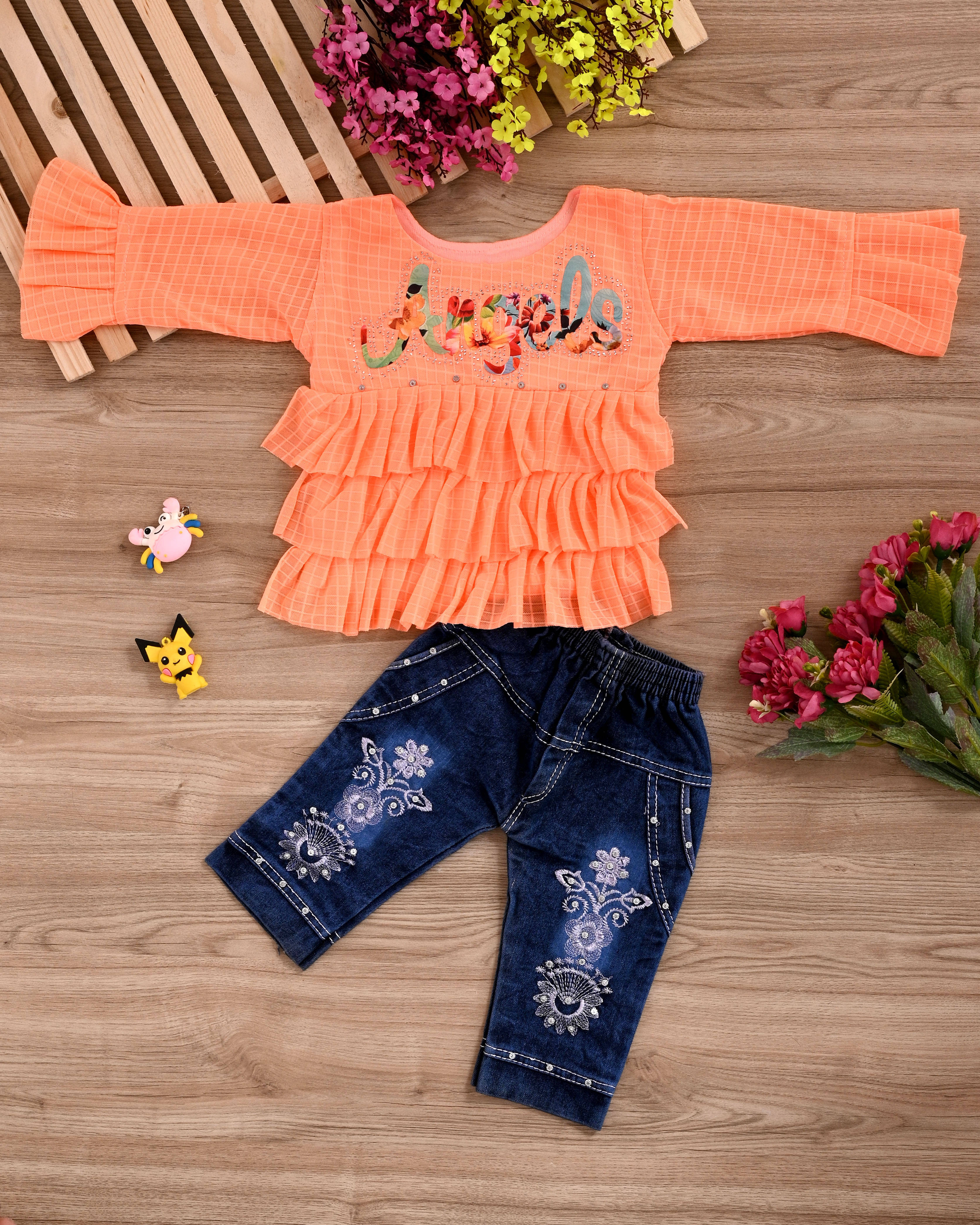     			MAXZEN Pack of 1 Girls Cotton Blend Top With Jeans ( Orange )