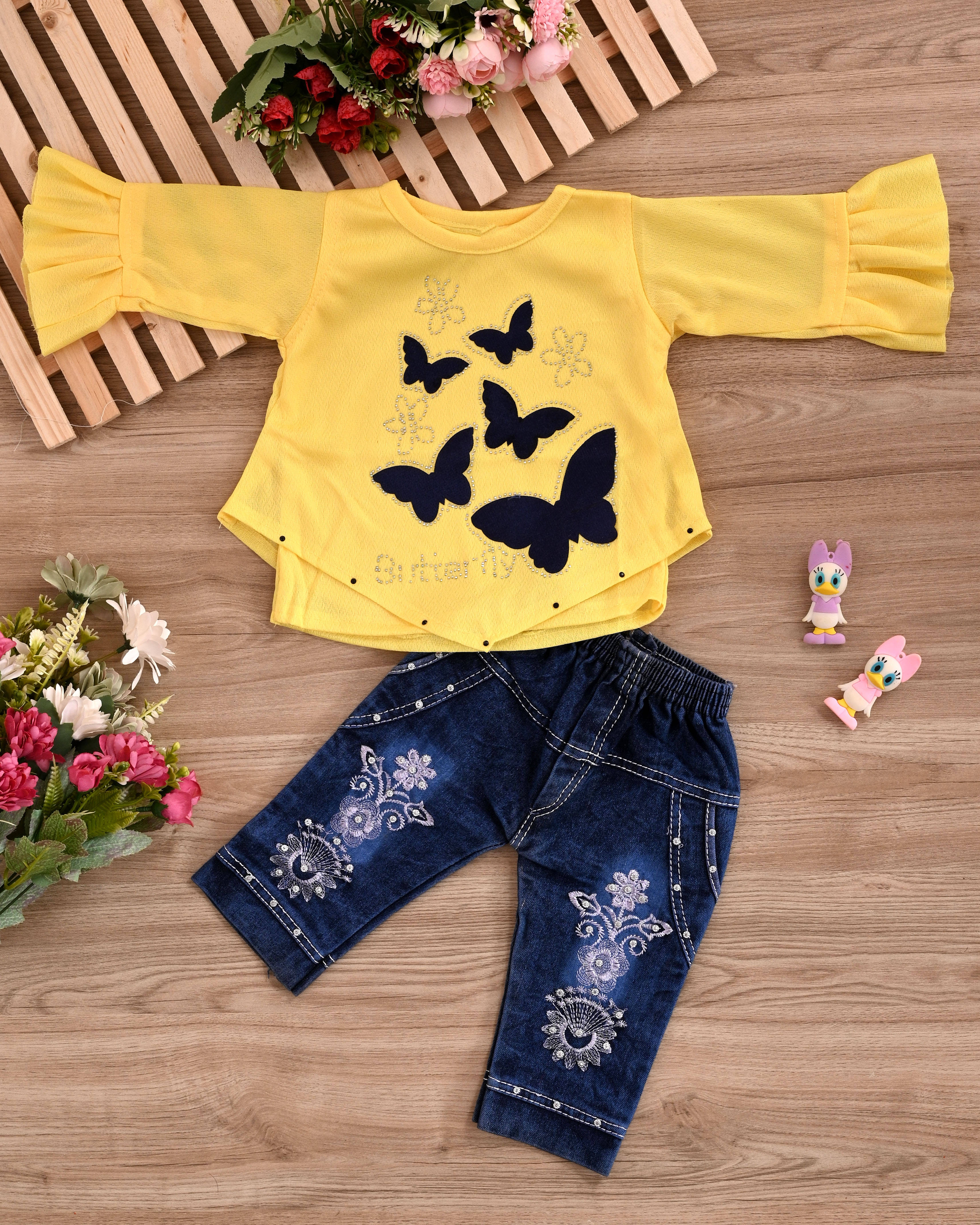     			MAXZEN Pack of 1 Girls Cotton Blend Top With Jeans ( Yellow )
