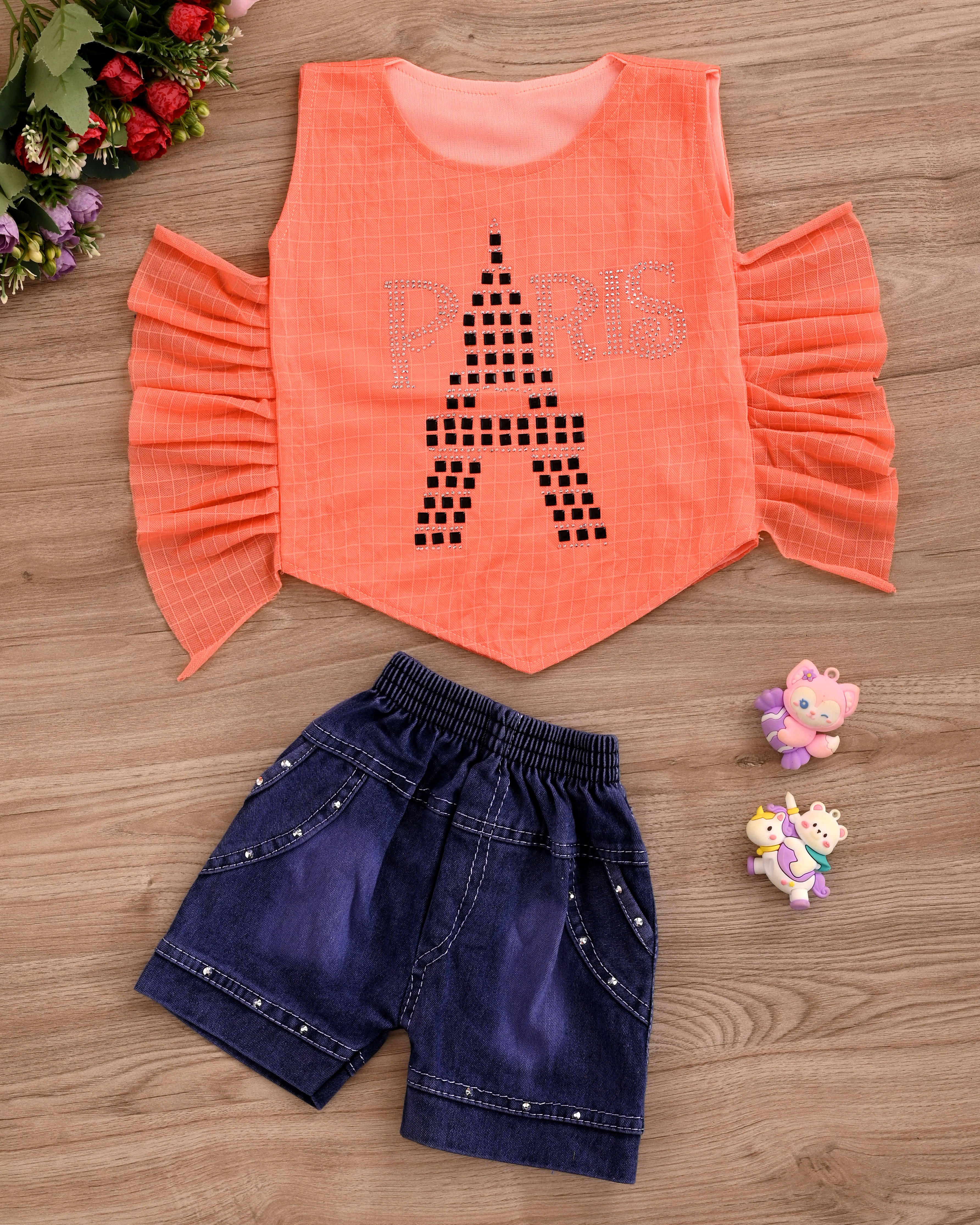     			MAXZEN Pack of 1 Girls Cotton Blend Top With Shorts ( PeachPuff )
