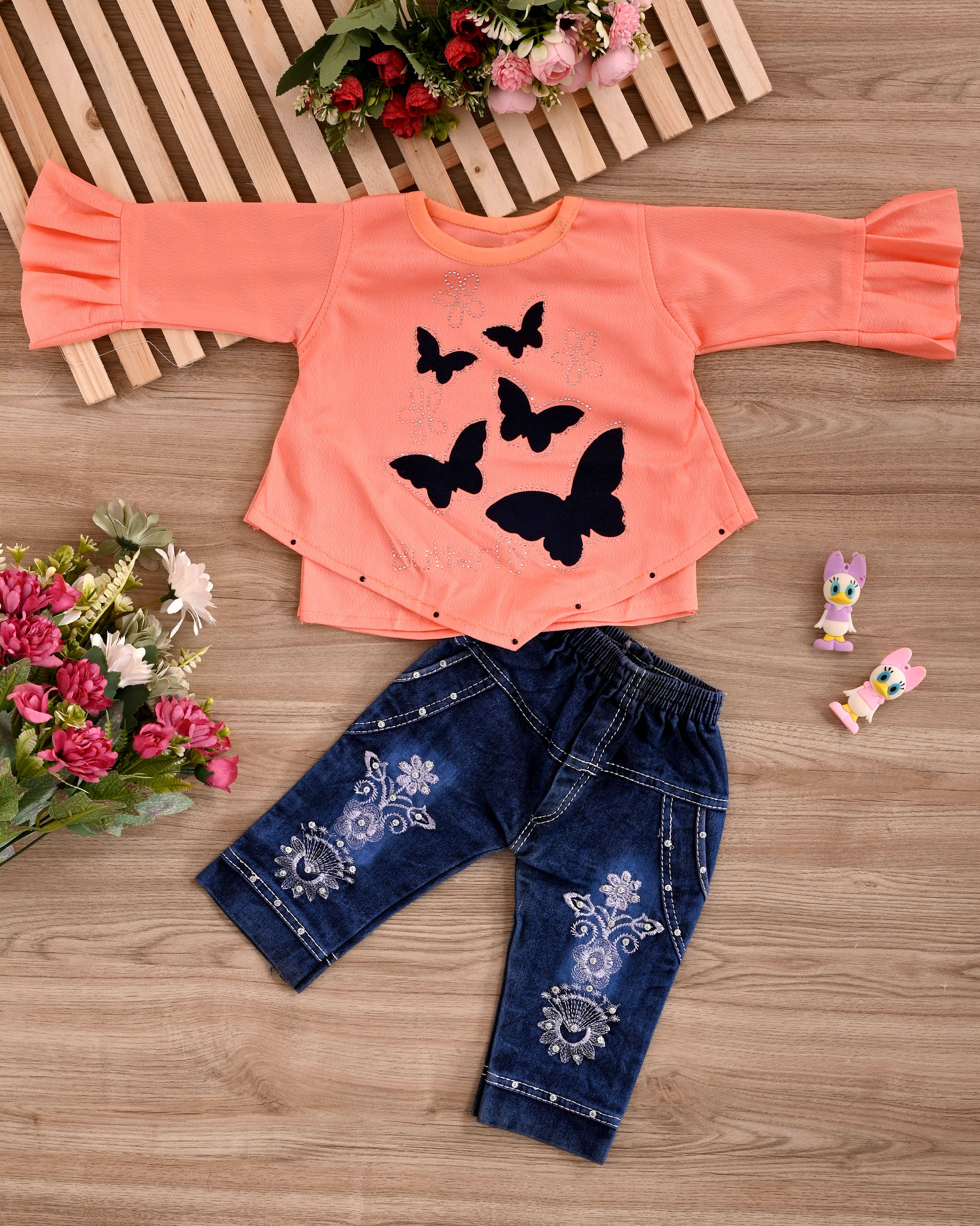     			MAXZEN Pack of 1 Girls Cotton Blend Top With Jeans ( PeachPuff )