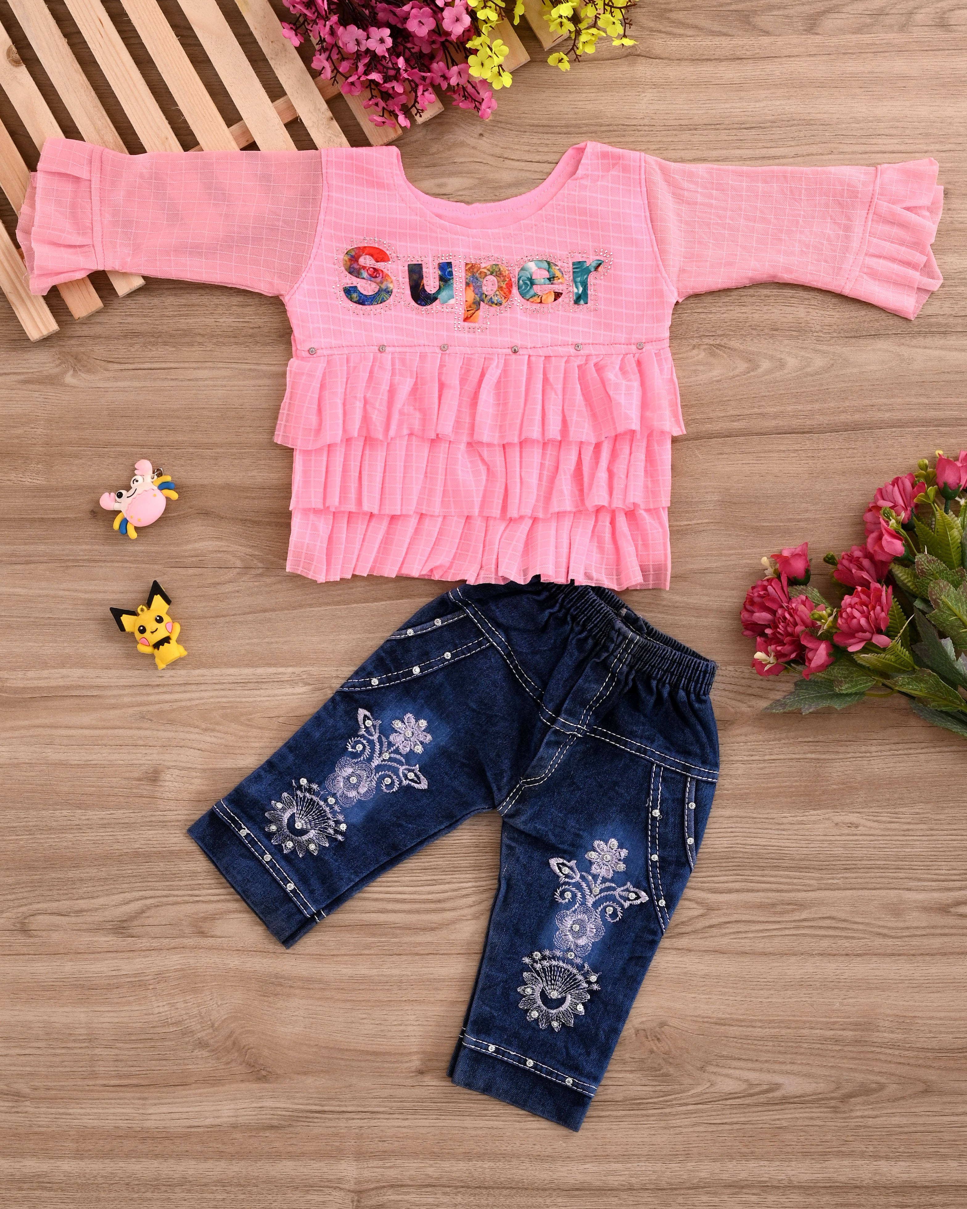     			MAXZEN Pack of 1 Girls Cotton Blend Top With Jeans ( Pink )