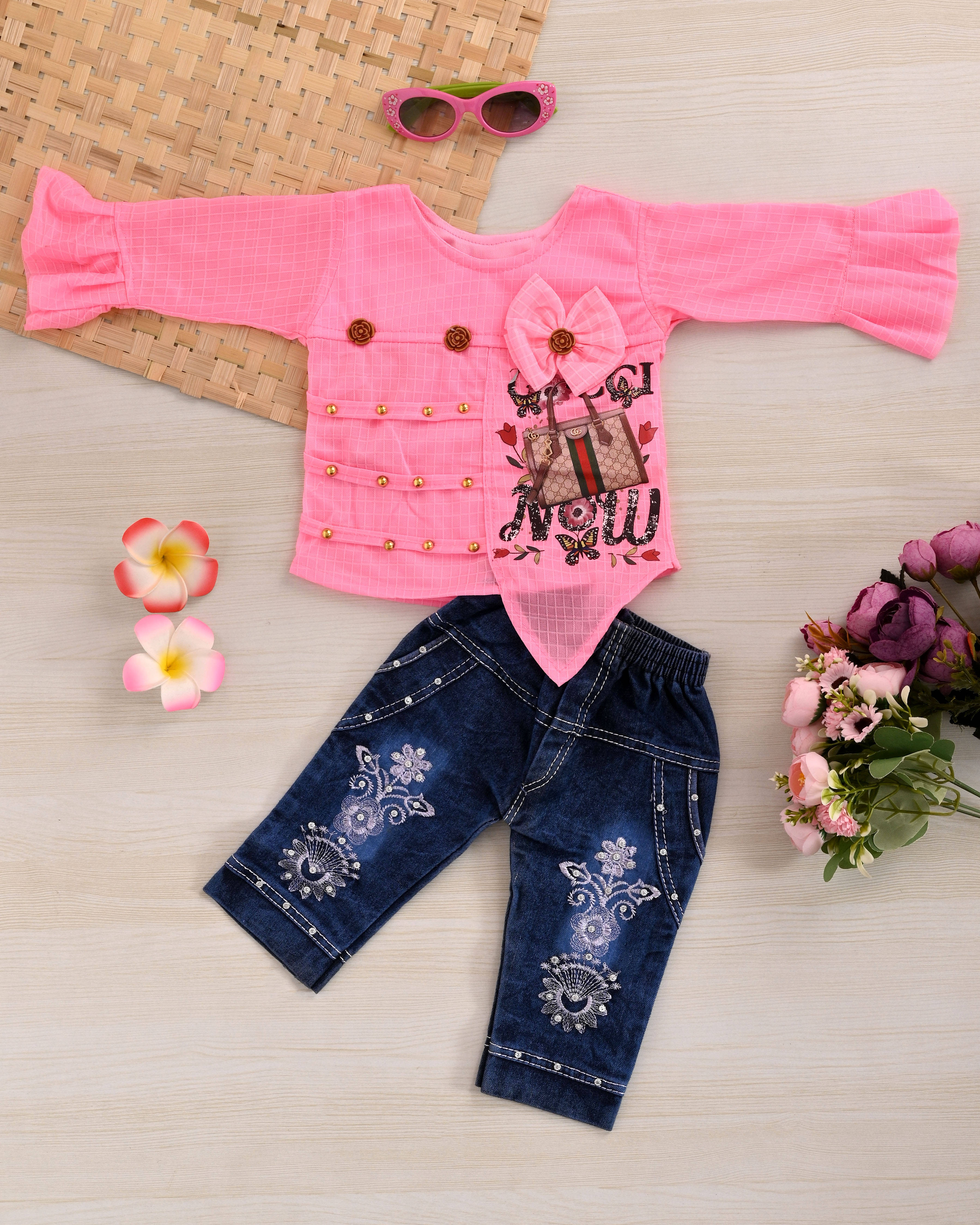     			MAXZEN Pack of 1 Girls Cotton Blend Top With Jeans ( Pink )