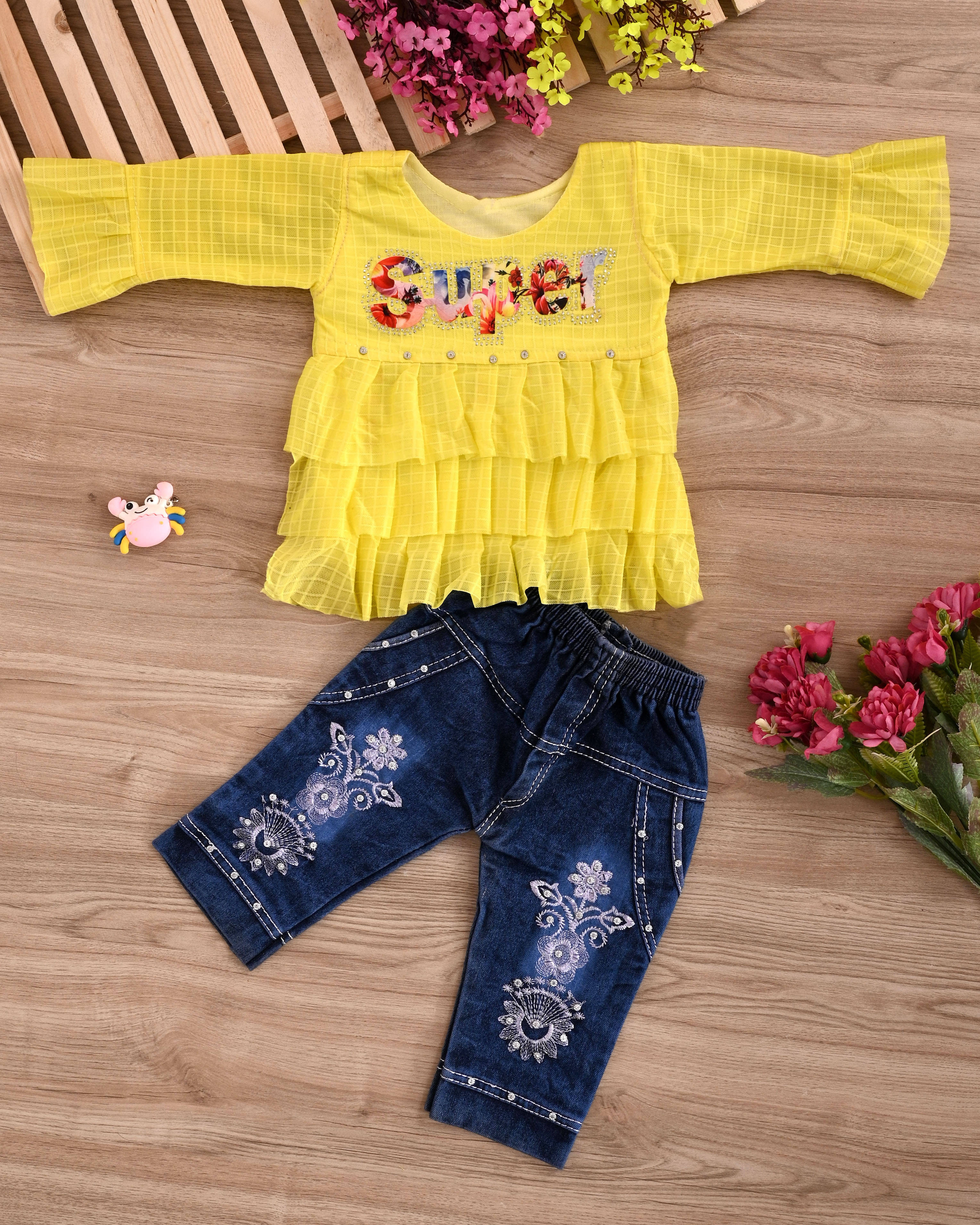     			MAXZEN Pack of 1 Girls Cotton Blend Top With Jeans ( Yellow )