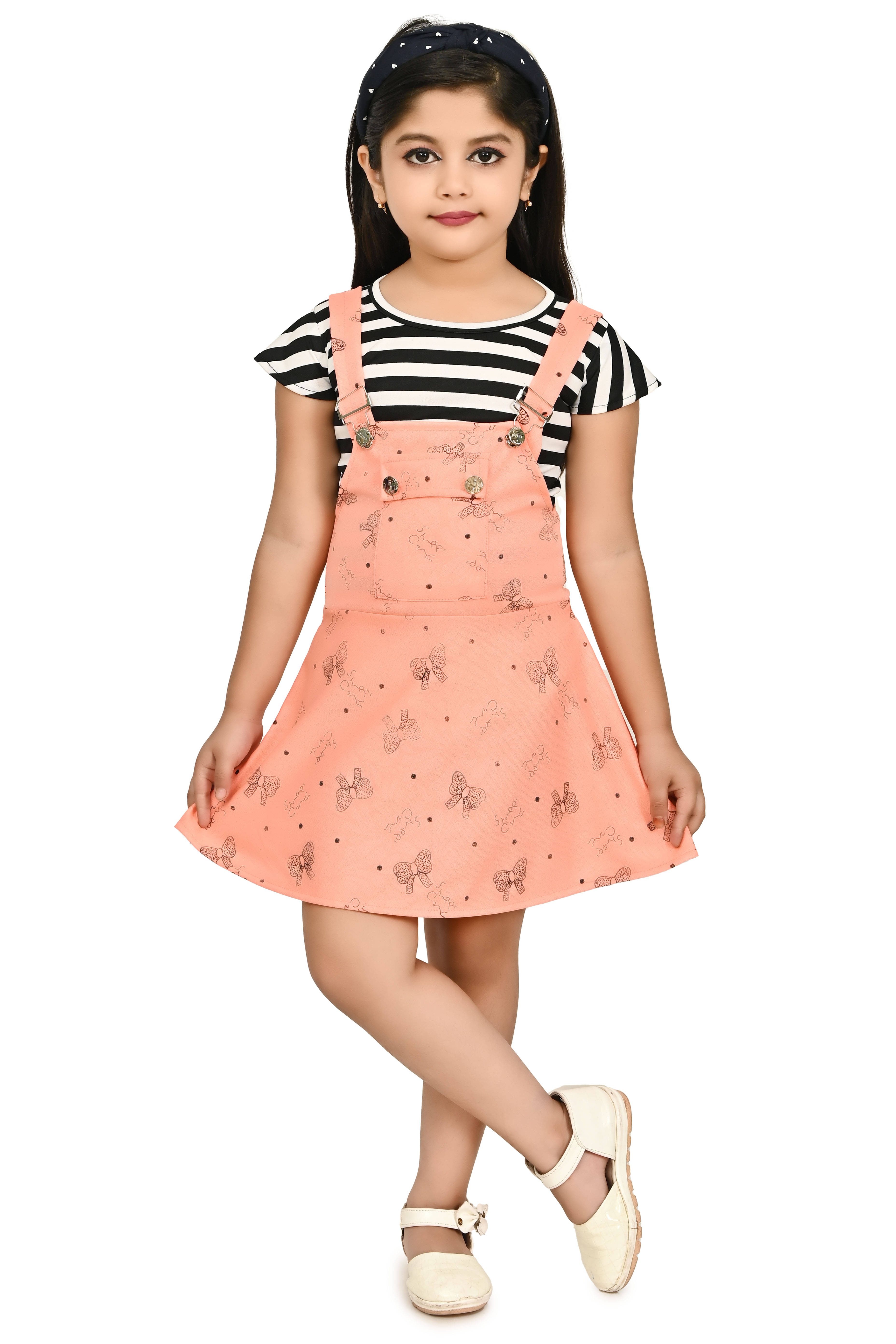     			MAXZEN Pack of 1 Girls Cotton Blend Top With Dungarees ( Orange )