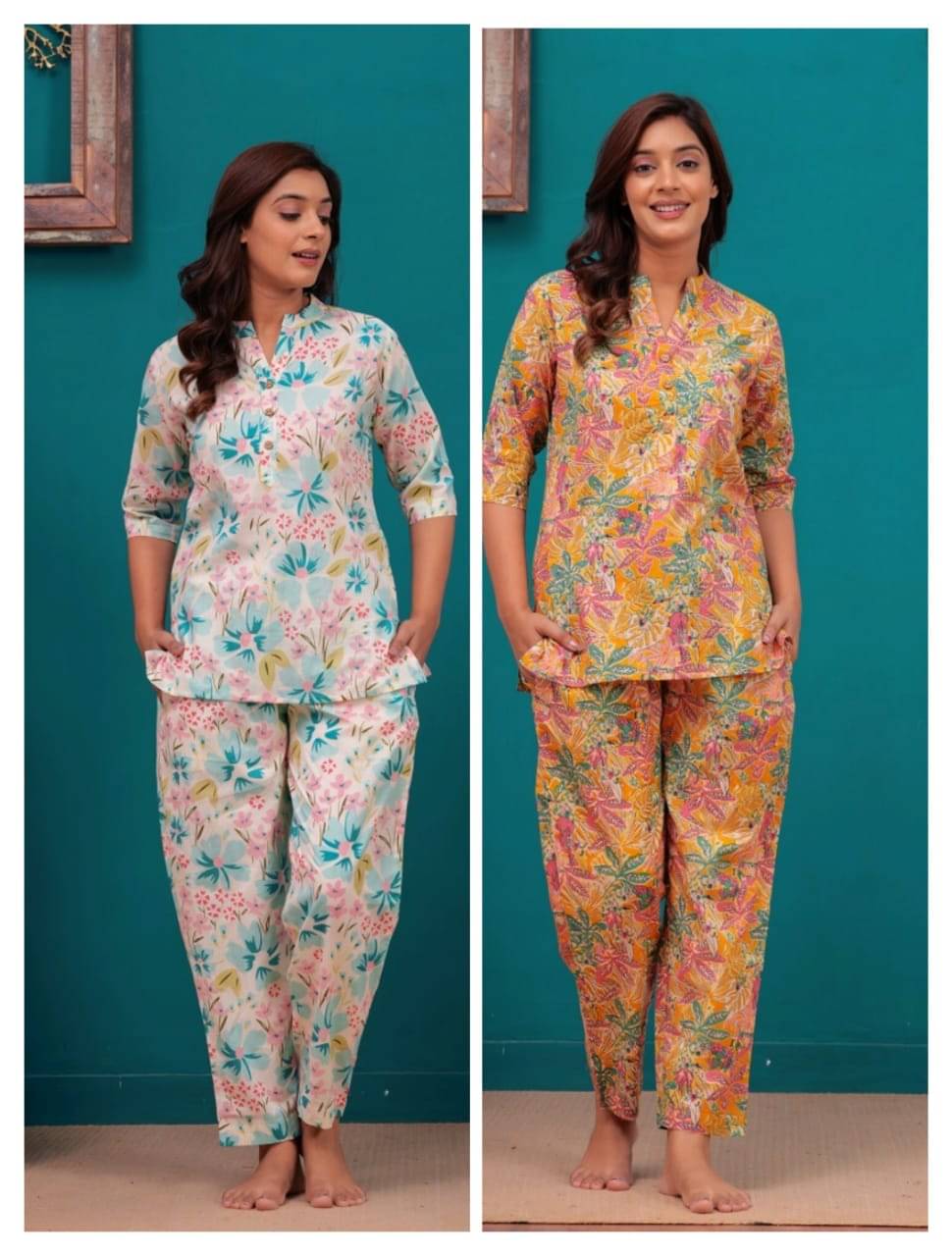 Nevisha Style Women Printed Kurta With Trousers Co-Ord Set ( Multicolor ) Nevisha Style Women Printed Kurta With Trousers Co-Ord Set ( Multicolor )