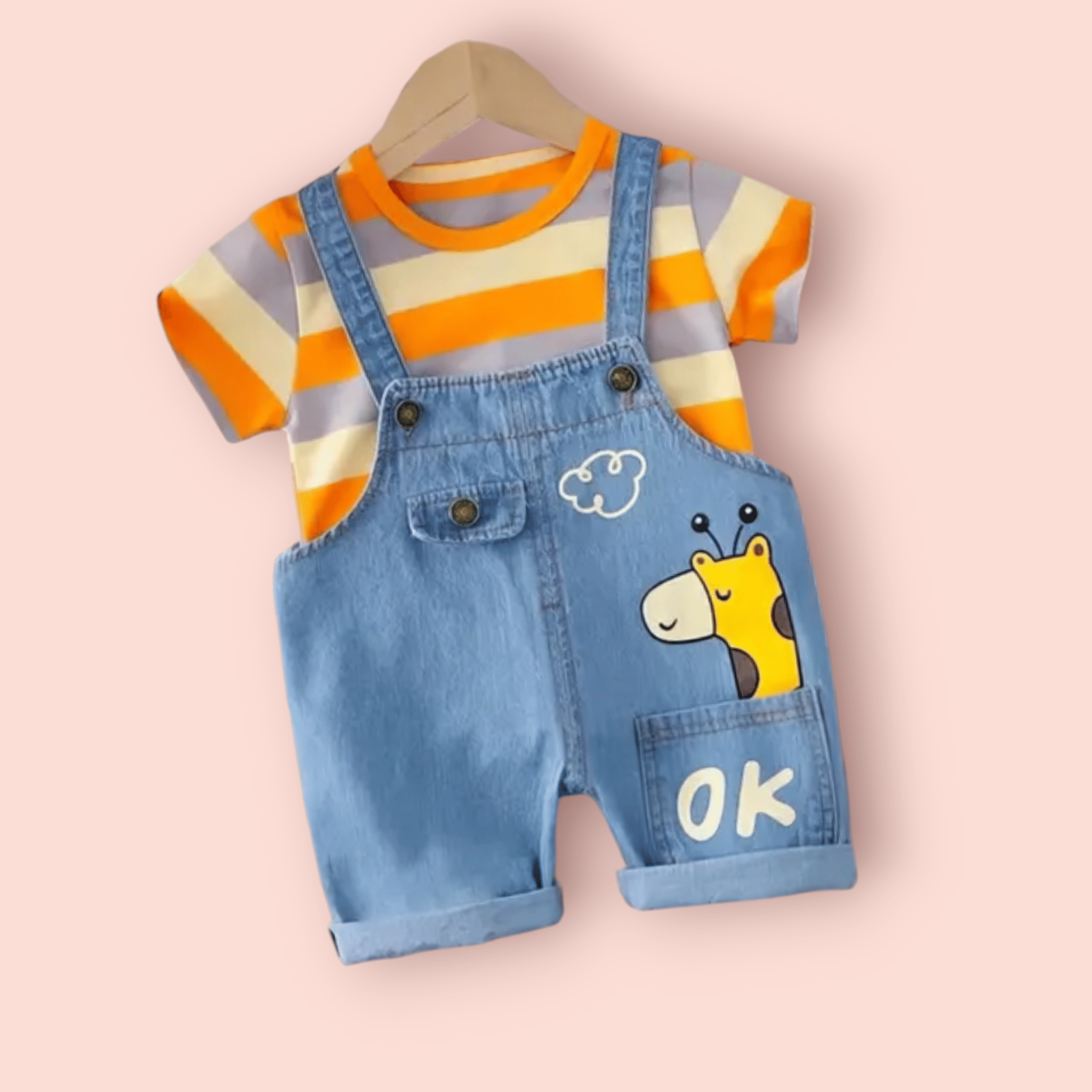 ODIMENT Pack of 1 Boys Cotton T-Shirt & Dungarees Set ( Orange )