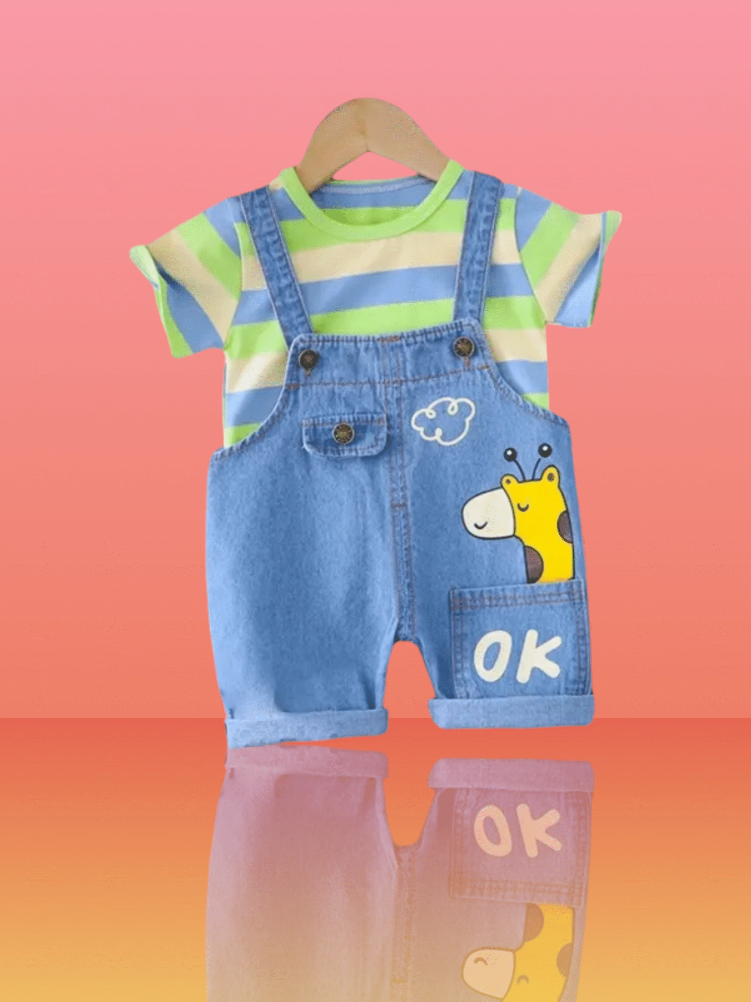     			ODIMENT Pack of 1 Boys Cotton T-Shirt & Dungarees Set ( Green )
