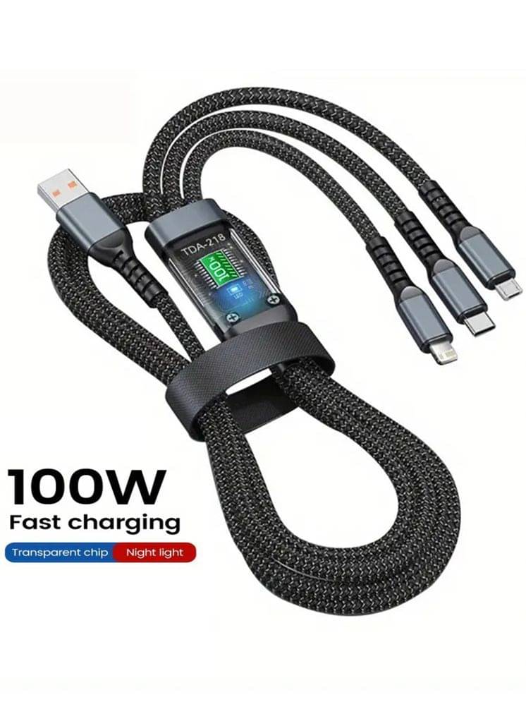     			OLIVEOPS 1m Data Cables 3in1 - 100W Fast Charging - Black