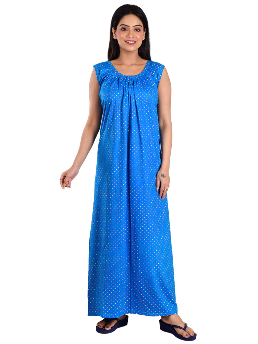 PIYALI'S CREATION WOMEN'S Blue Hosiery Women's Nightwear Nighty & Night Gowns ( Pack of 1 ) PIYALI'S CREATION WOMEN'S Blue Hosiery Women's Nightwear Nighty & Night Gowns ( Pack of 1 )