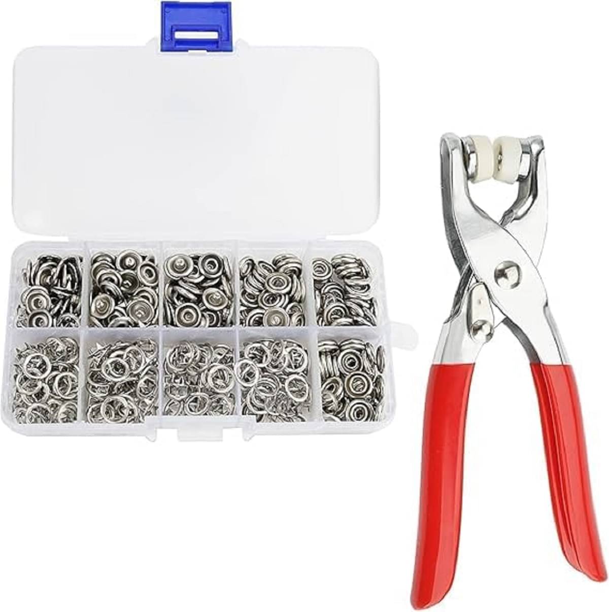 RAMDEV ENTERPRISE (100 Pcs, Silver) Snap Button Set with Hand Snap Fastener Plier Tool | Used to Connect Two Pieces of Material Together RAMDEV ENTERPRISE (100 Pcs, Silver) Snap Button Set with Hand Snap Fastener Plier Tool | Used to Connect Two Pieces of Material Together