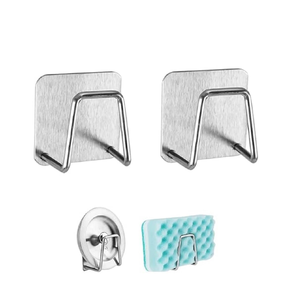     			RAMDEV ENTERPRISE 2Pack Adhesive Sponge Holder for Kitchen Sink, Stainless Steel Sponge Holder Sink Caddy Waterproof Kitchen Sink Sponge Holder Sponge Holder for Kitchen Accessories (Silver, 2)