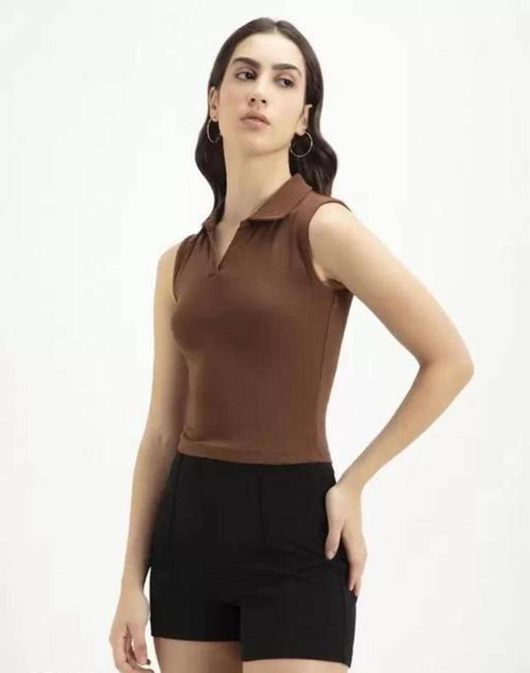 RC NEOEN Women's Cotton Blend Regular Top ( Brown ) RC NEOEN Women's Cotton Blend Regular Top ( Brown )
