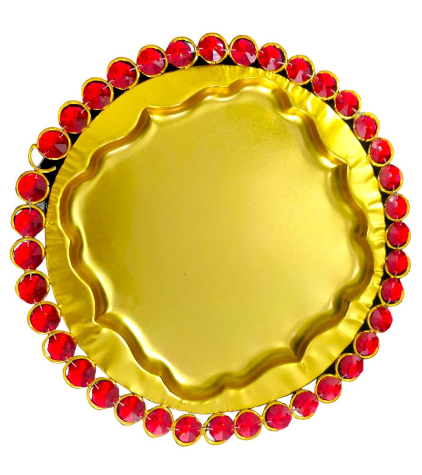     			Red Stone Pooja Aarti Thali for Home, Diwali Pooja Thali