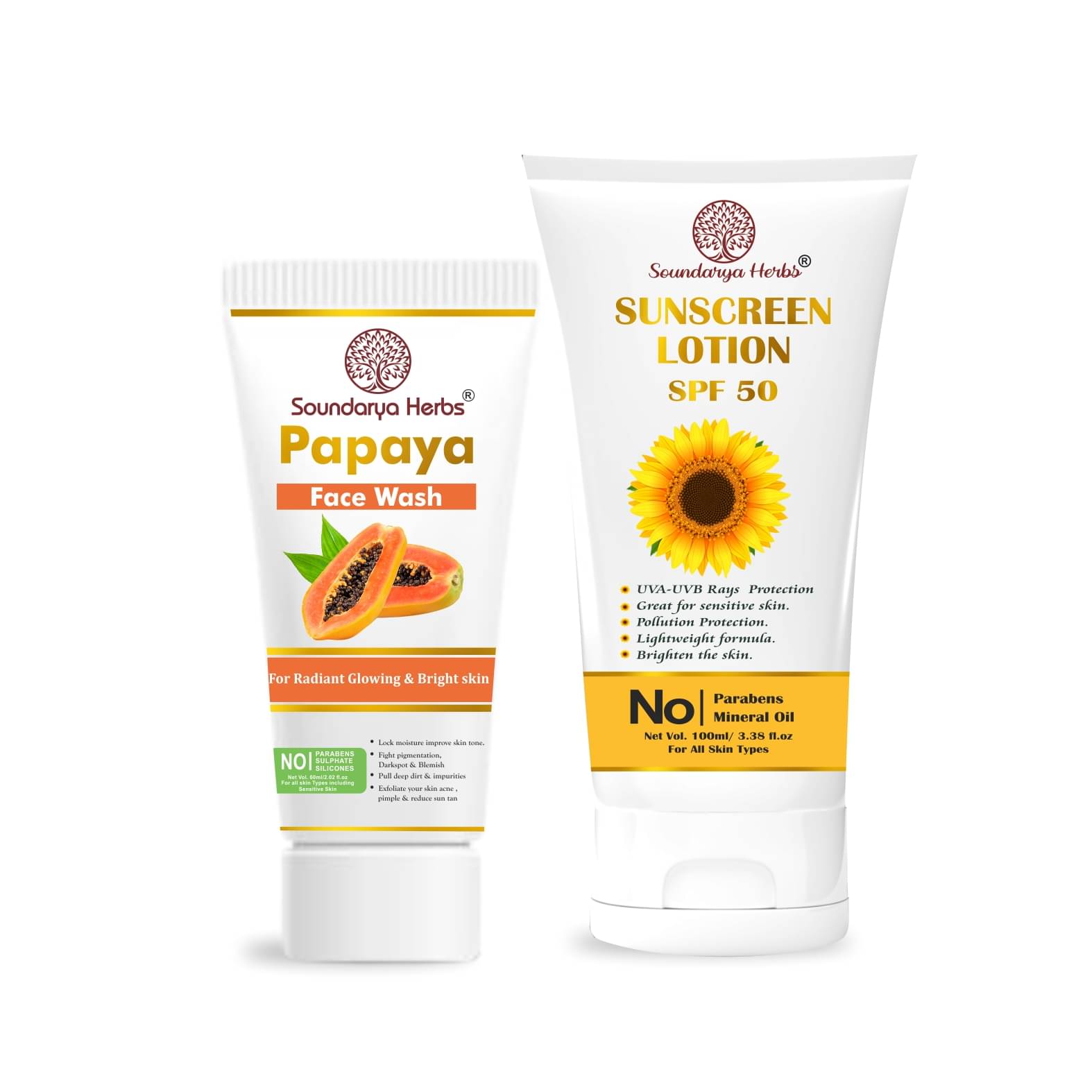Soundarya Herbs Papaya Face wash & SPF 50 Lotion combo pack Soundarya Herbs Papaya Face wash & SPF 50 Lotion combo pack