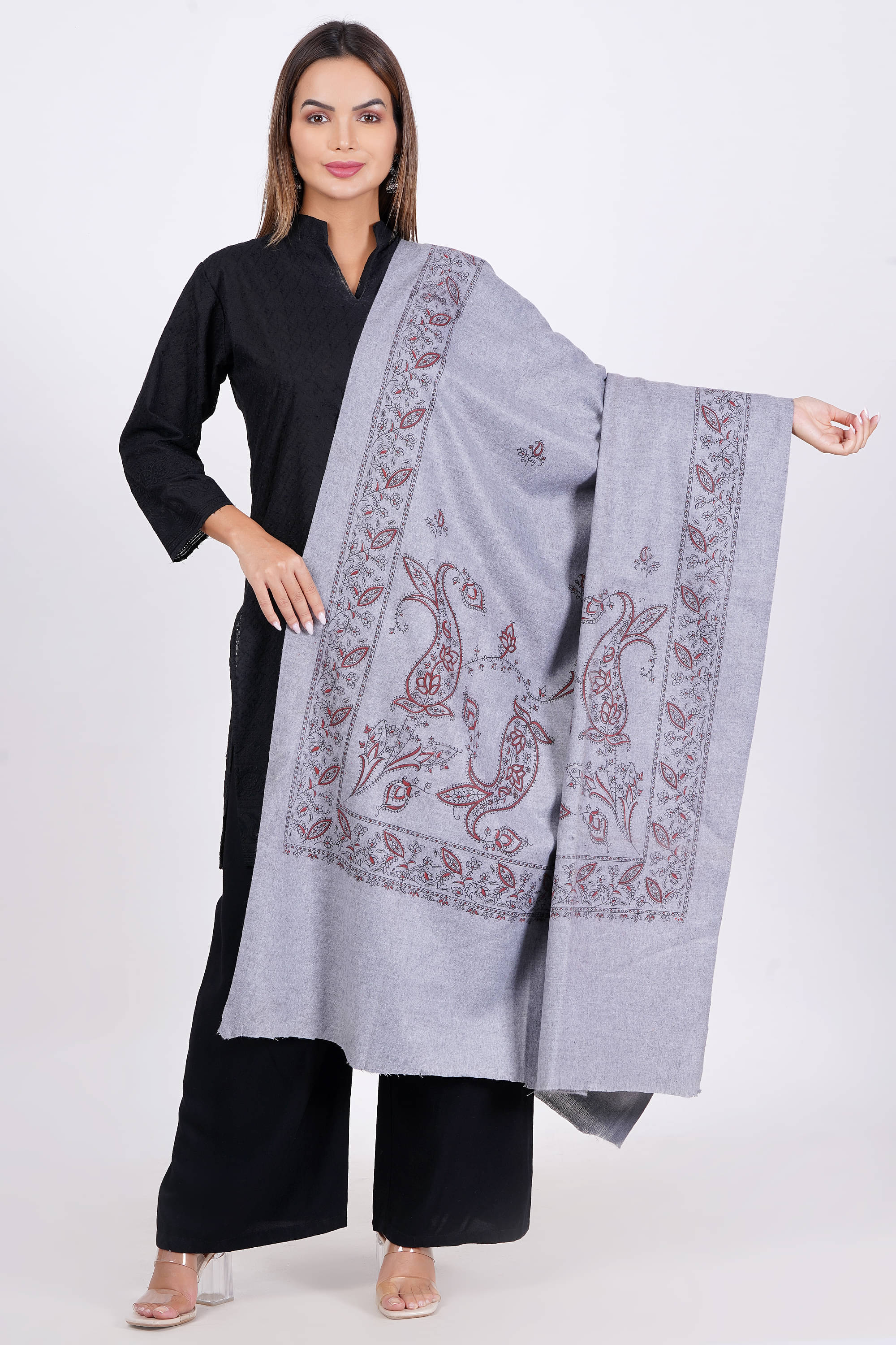 Sprha Grey Embroidered Shawl - ( Pack of 1 ) Sprha Grey Embroidered Shawl - ( Pack of 1 )