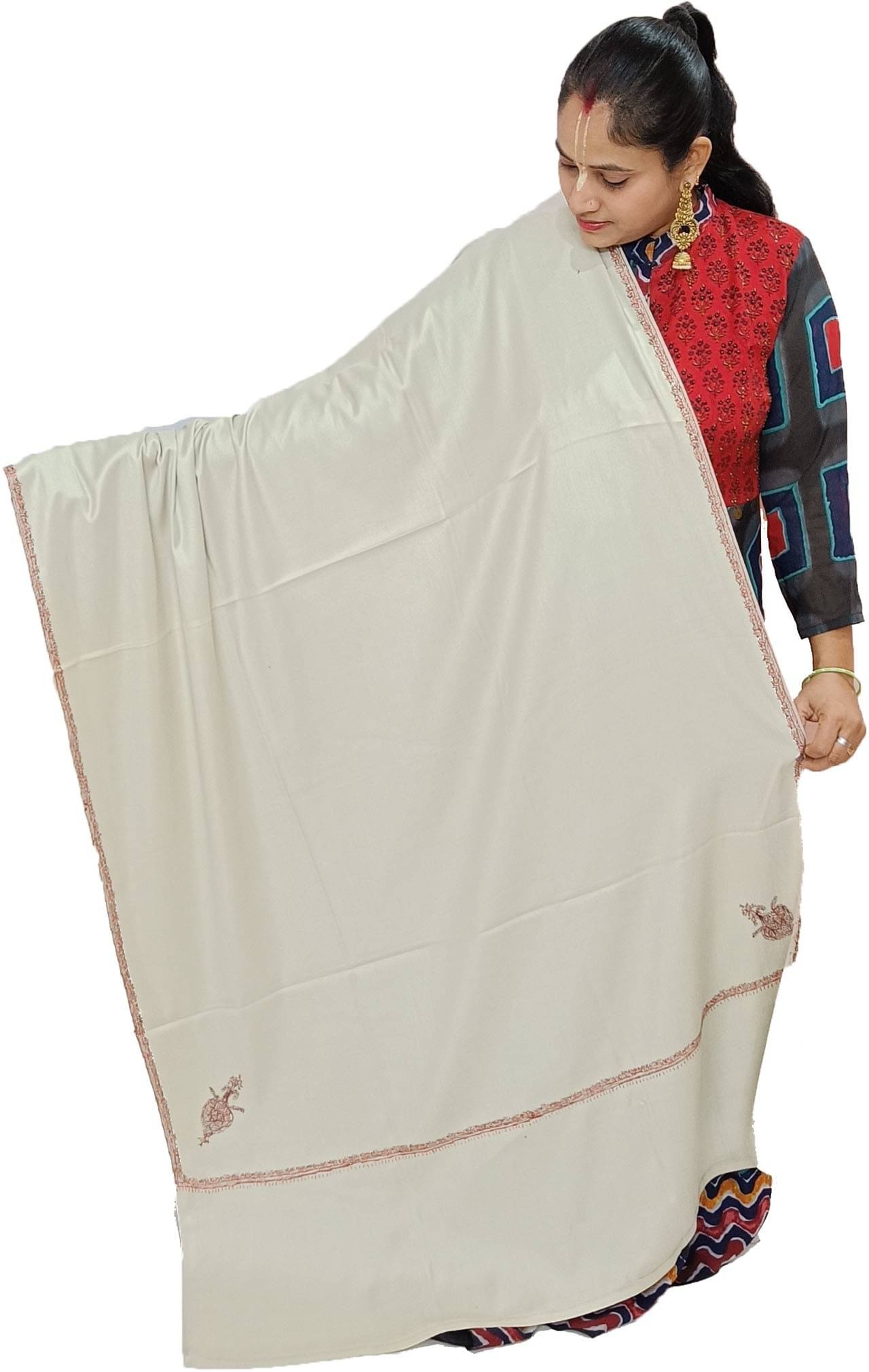     			Sprha White Embroidered Shawl - ( Pack of 1 )