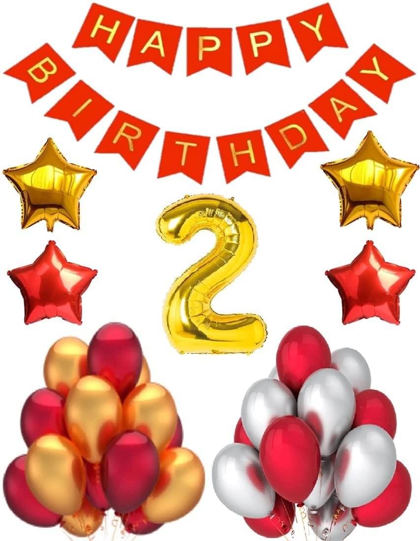 Urban Classic RED GOLD SIVLER 2nd Birthday Happy Birthday Decoration Kit Combo of 48pc for Boys, Girls Urban Classic RED GOLD SIVLER 2nd Birthday Happy Birthday Decoration Kit Combo of 48pc for Boys, Girls