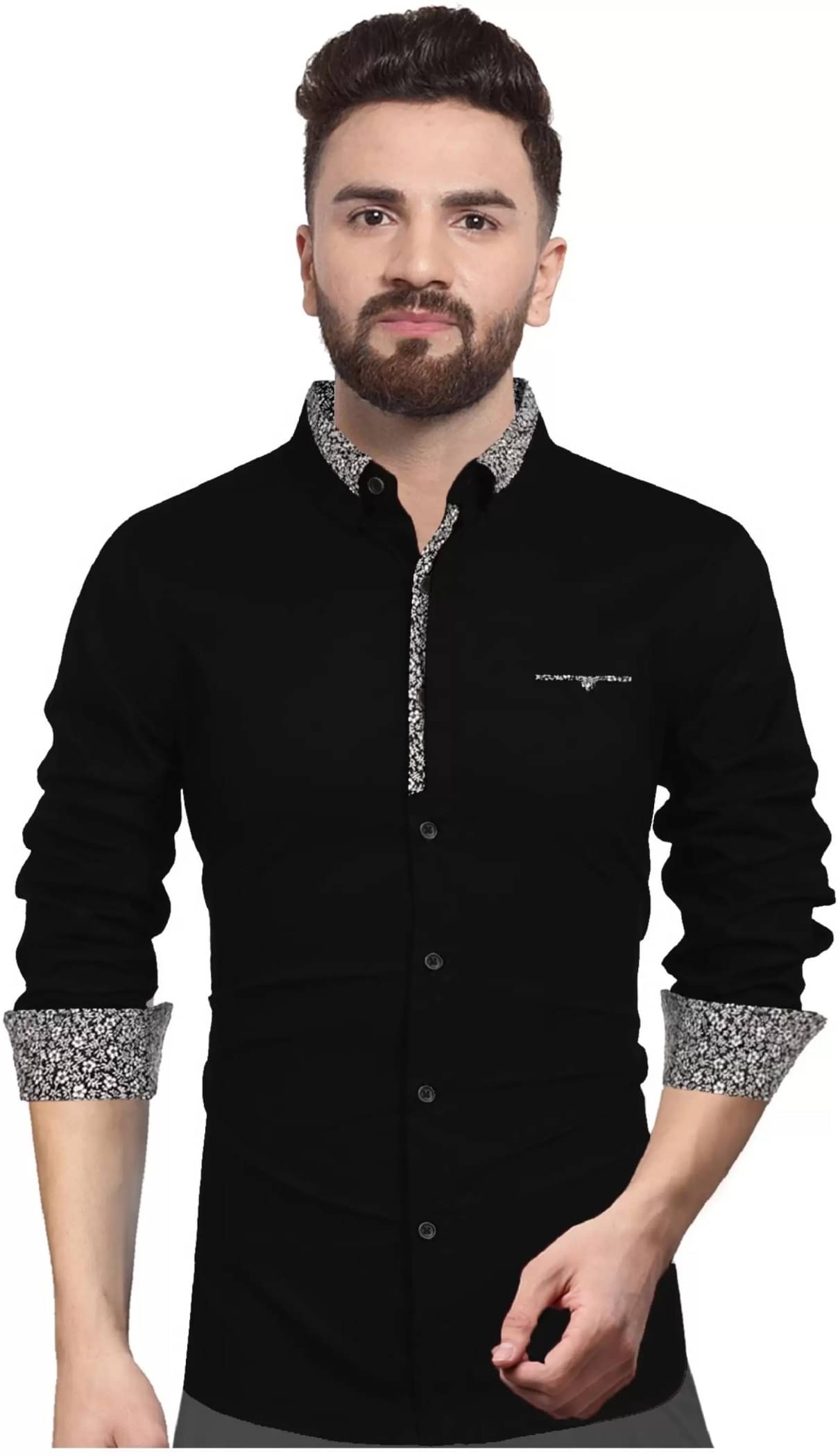 VERTUSY 100% Cotton Regular Fit Printed Full Sleeves Men's Casual Shirt - Black ( Pack of 1 ) VERTUSY 100% Cotton Regular Fit Printed Full Sleeves Men's Casual Shirt - Black ( Pack of 1 )