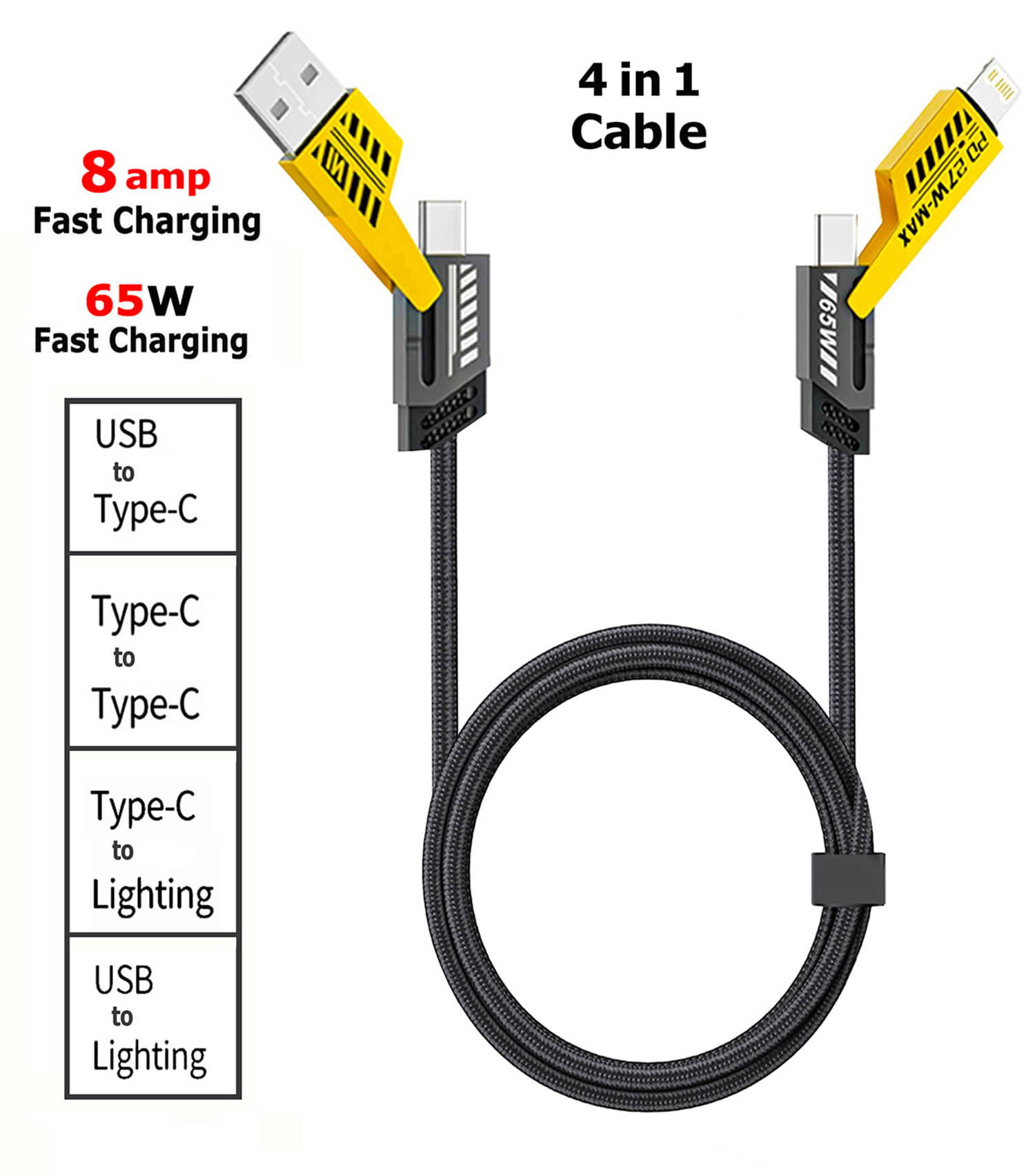 Vertical9 1.5m Data Cables All in1 65W 8AMP Fast Charging Cable - Assorted Vertical9 1.5m Data Cables All in1 65W 8AMP Fast Charging Cable - Assorted