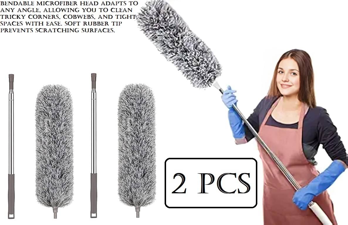     			Extendable Microfiber Duster - Bendable, Washable & Lightweight for High Ceilings, Fans, Furniture & Blinds( pack of 2 )
