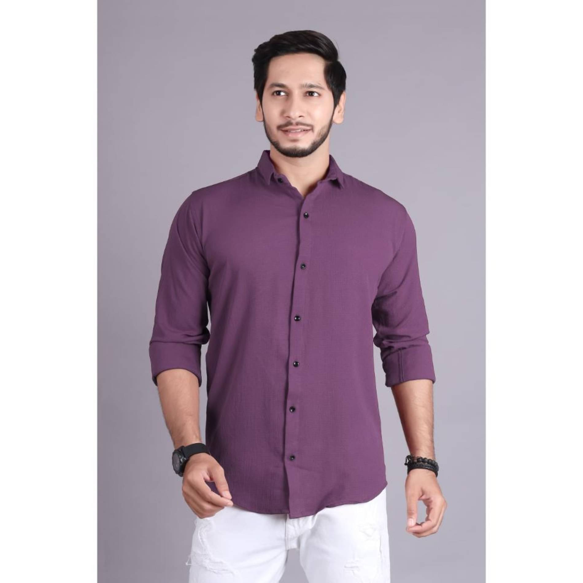     			jeevaan... the perfact fashion Cotton Blend Slim Fit Solids Full Sleeves Men's Casual Shirt - Purple ( Pack of 1 )