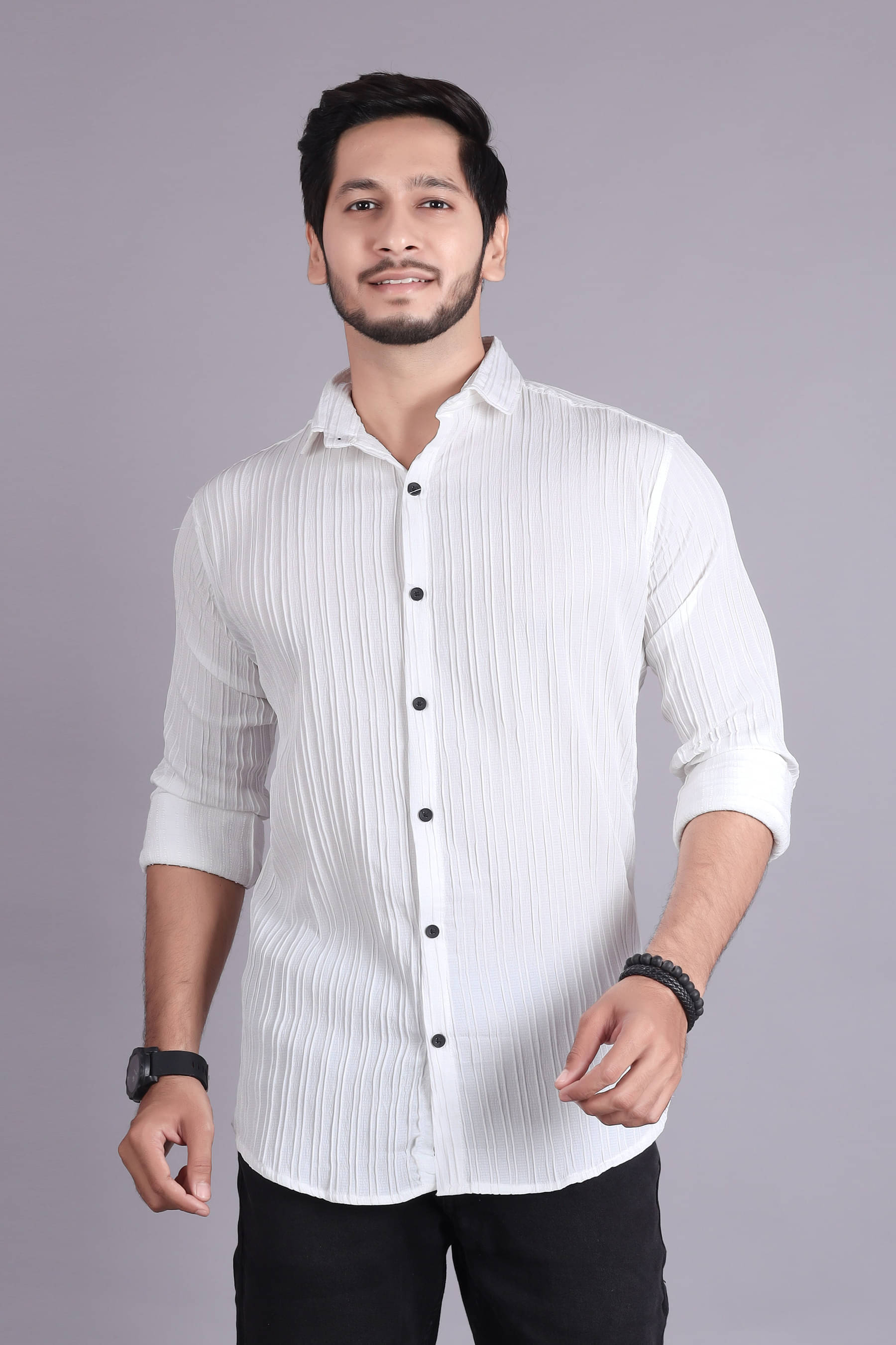 Generic Cotton Blend Slim Fit Popcorn Textured Full Sleeves Men's Casual Shirt - White ( Pack of 1 ) Generic Cotton Blend Slim Fit Popcorn Textured Full Sleeves Men's Casual Shirt - White ( Pack of 1 )