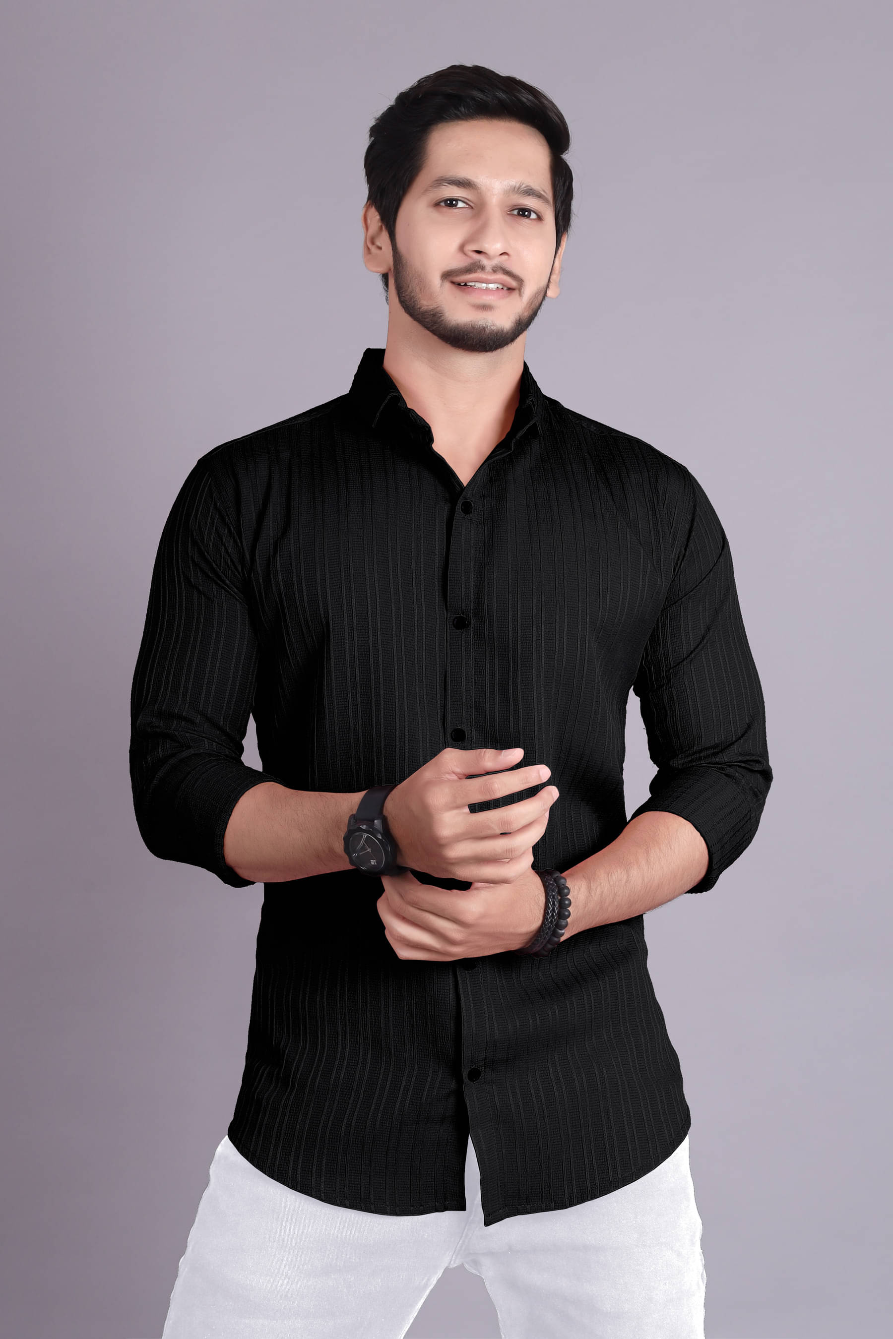 jeevaan... the perfact fashion Cotton Blend Slim Fit Striped Full Sleeves Men's Casual Shirt - Black ( Pack of 1 )     			jeevaan... the perfact fashion Cotton Blend Slim Fit Striped Full Sleeves Men's Casual Shirt - Black ( Pack of 1 )