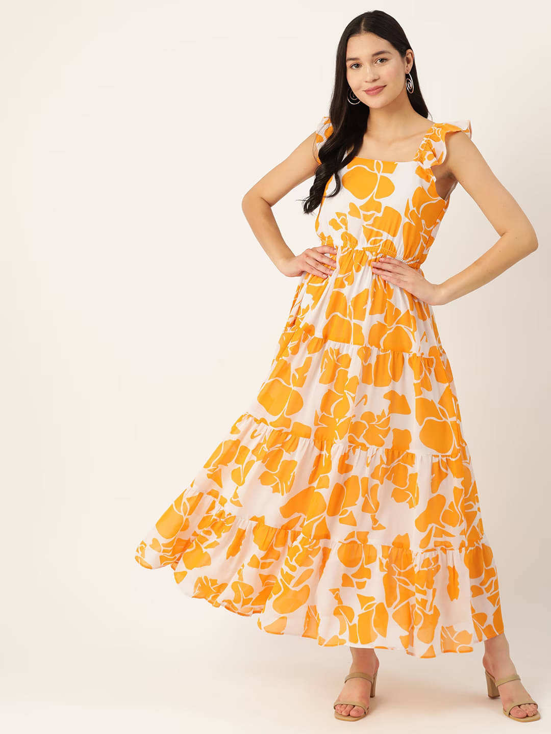     			kedar fab Georgette Printed Ankle Length Women's Fit & Flare Dress - Yellow ( Pack of 1 )