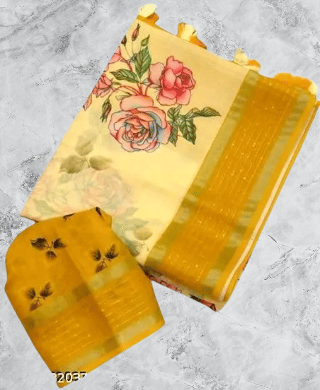     			mahalaxmi fab Linen Checks Saree With Unstitched Blouse Piece ( Yellow )