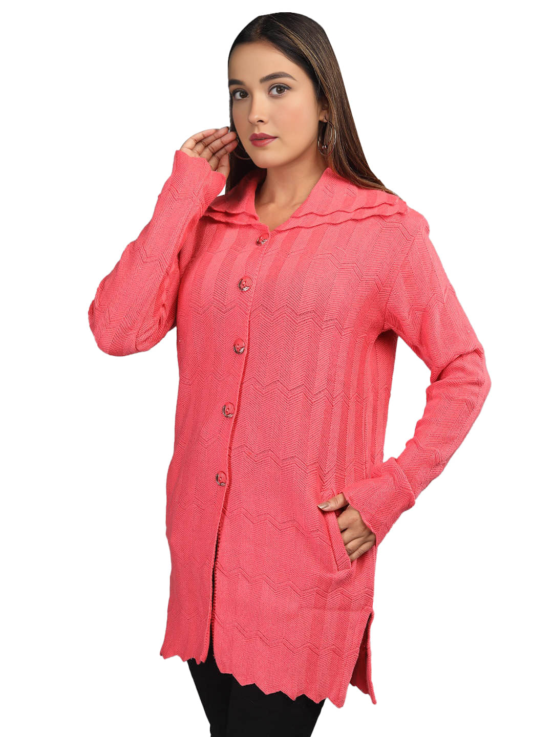     			tysort Acrylic Regular Collar Women's Buttoned Cardigans - Pink (Pack of 1)