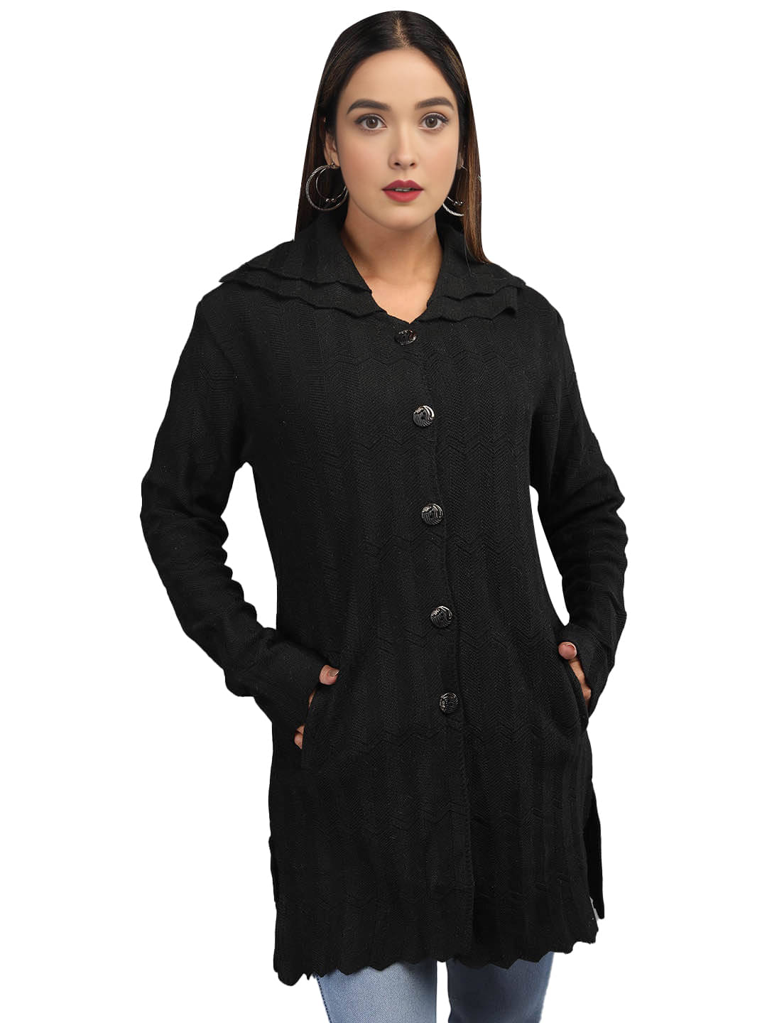    			tysort Acrylic Regular Collar Women's Buttoned Cardigans - Black (Pack of 1)
