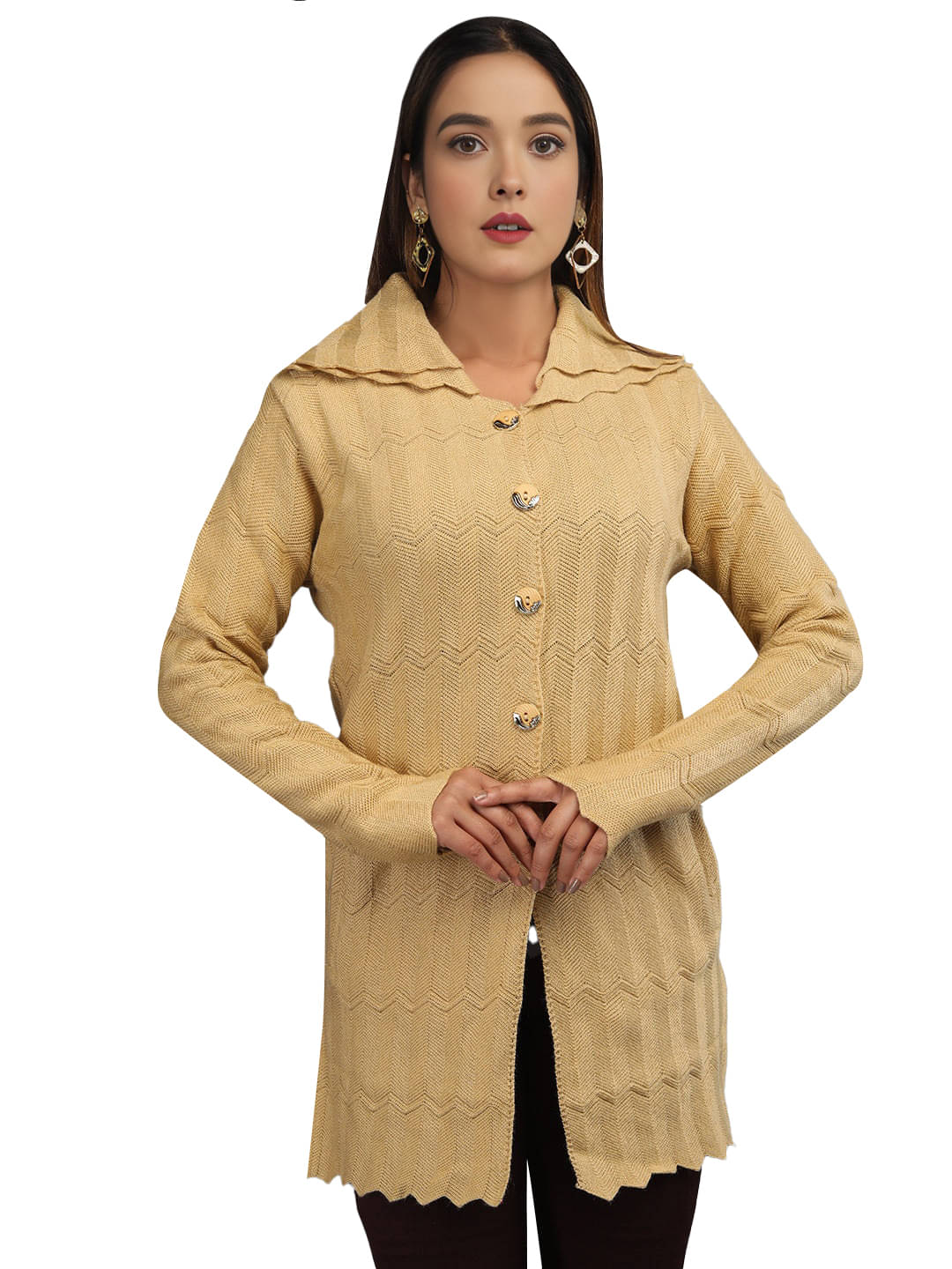 tysort Acrylic Regular Collar Women's Buttoned Cardigans - Beige (Pack of 1) tysort Acrylic Regular Collar Women's Buttoned Cardigans - Beige (Pack of 1)