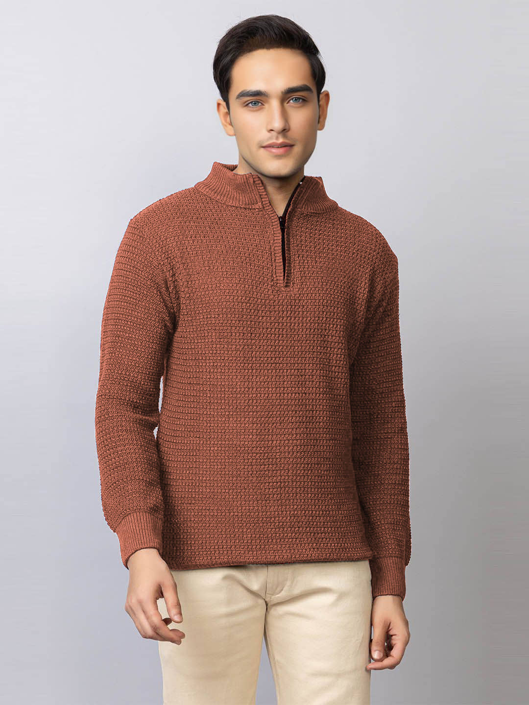 tysort Woollen Blend High Neck Men's Full Sleeves Pullover Sweater - Brown ( Pack of 1 )
