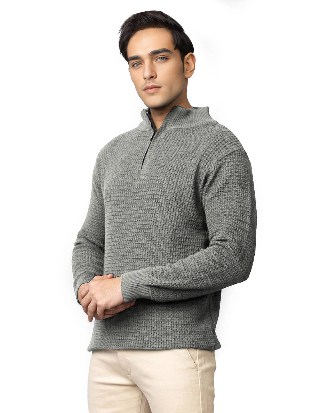     			tysort Woollen Blend High Neck Men's Full Sleeves Pullover Sweater - Grey ( Pack of 1 )
