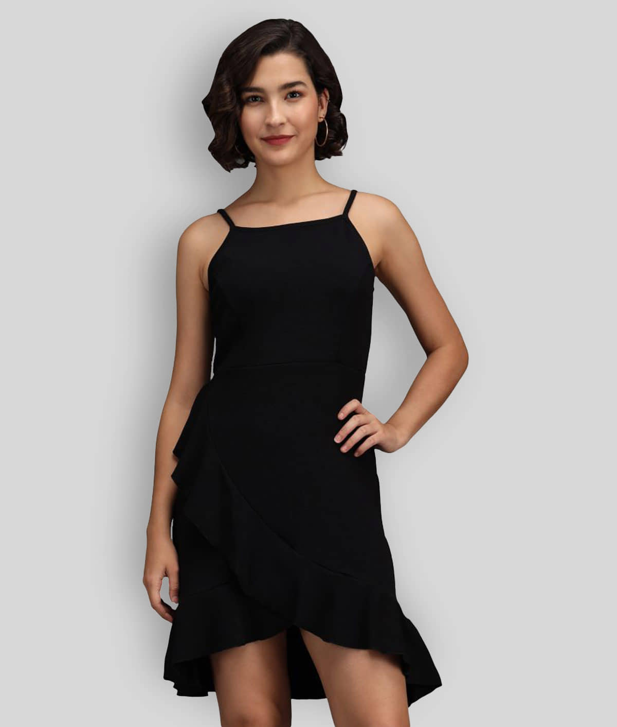 Addyvero Women Cotton Blend Solid Fit & Flare Dress ( Black )