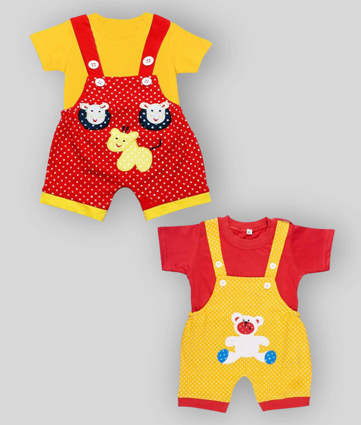 Babeezworld Pack of 2 Baby Boys Cotton Dungarees ( Multicolor )