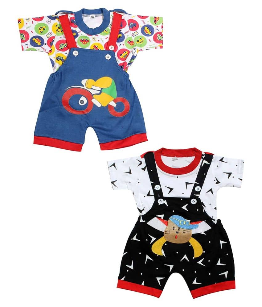 Babeezworld Pack of 2 Baby Girls Cotton Dungarees ( Multicolor )