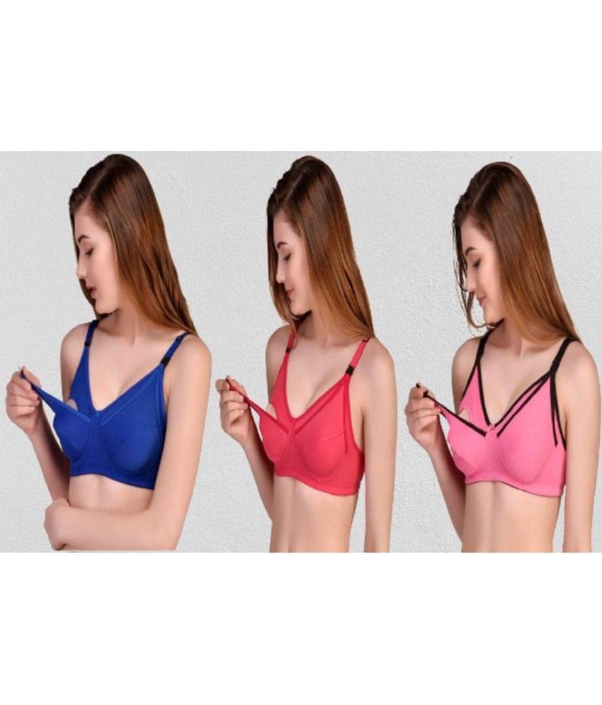 Desiprime - Multicolor Cotton Solid Women's Maternity Bra ( Pack of 3 ) Desiprime - Multicolor Cotton Solid Women's Maternity Bra ( Pack of 3 )