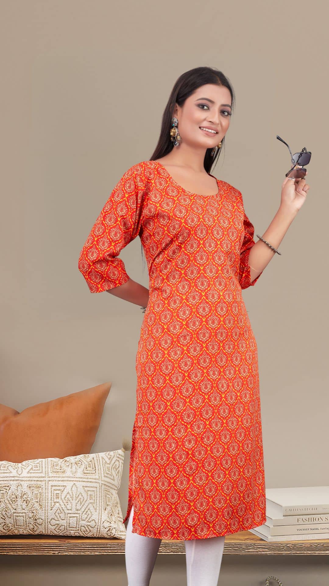 Gilhari Pack of 1 Crepe Printed Straight Women's Kurti - ( Orange ) - Kurtis, Tunics | Buy online on ZillyBuy