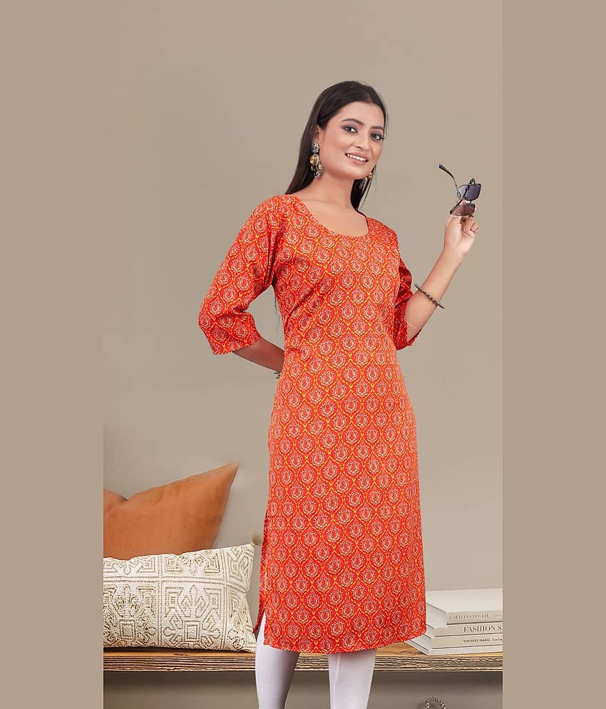 Gilhari Pack of 1 Crepe Printed Straight Women's Kurti - ( Orange ) - Kurtis, Tunics | Buy online on ZillyBuy