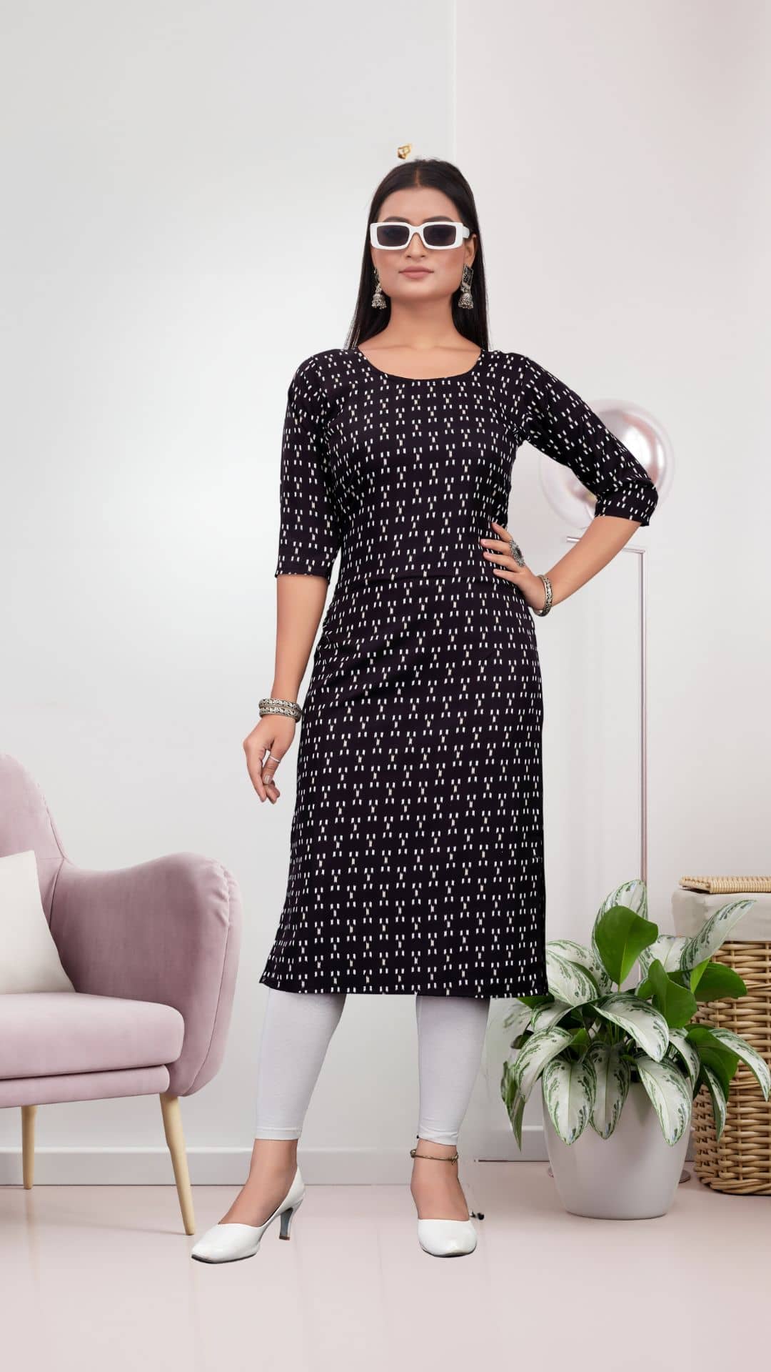 Gilhari Pack of 1 Crepe Printed Straight Women's Kurti - ( Black ) - Kurtis, Tunics | Buy online on ZillyBuy