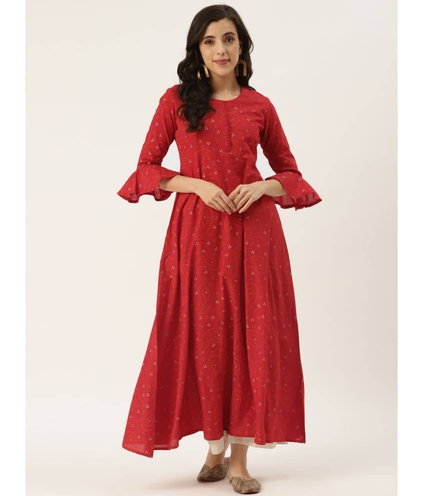 HISHAM - Red Cotton Blend Women's Flared Kurti ( Pack of 1 ) - Kurtis, Tunics | Buy online on ZillyBuy