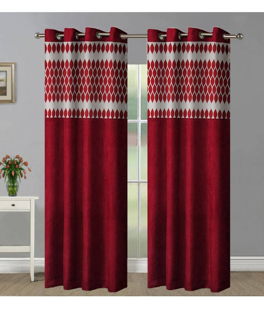 Home Candy Set of 2 Door Semi-Transparent Eyelet Polyester Maroon Curtains ( 213 x 120 cm ) Home Candy Set of 2 Door Semi-Transparent Eyelet Polyester Maroon Curtains ( 213 x 120 cm )