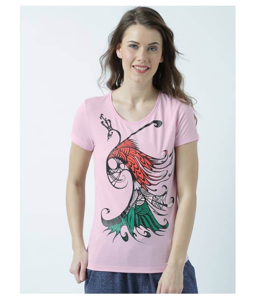 Huetrap Women Cotton Regular Fit Round Neck T-Shirt ( Pink )